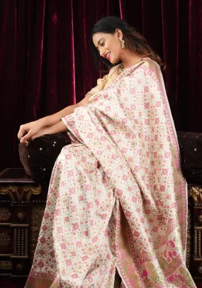 Exquisite Off White Semi Silk Saree with Patola  Meenakari Jaal and Zari Borders