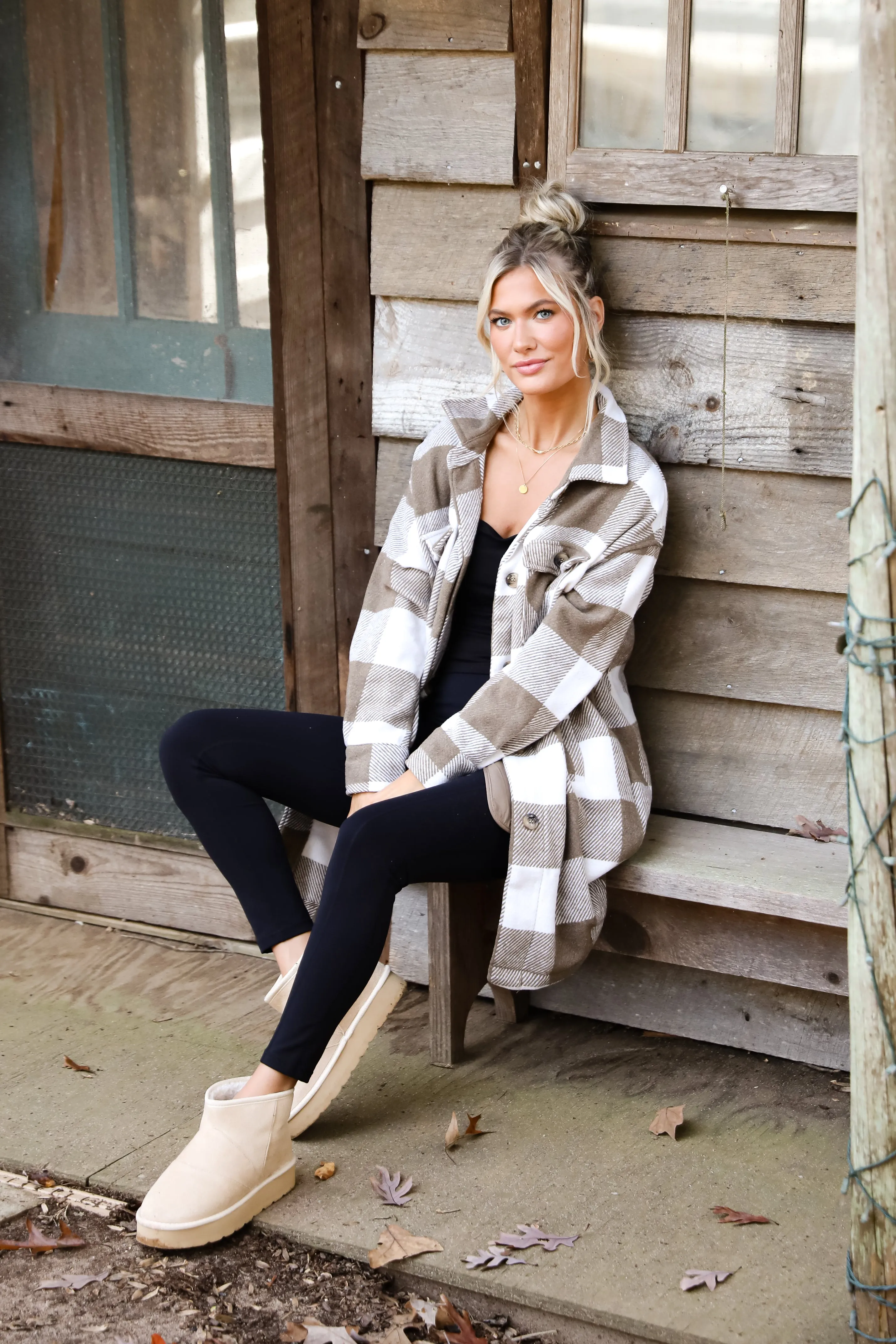 FINAL SALE - Cozy Perception Taupe Plaid Shacket