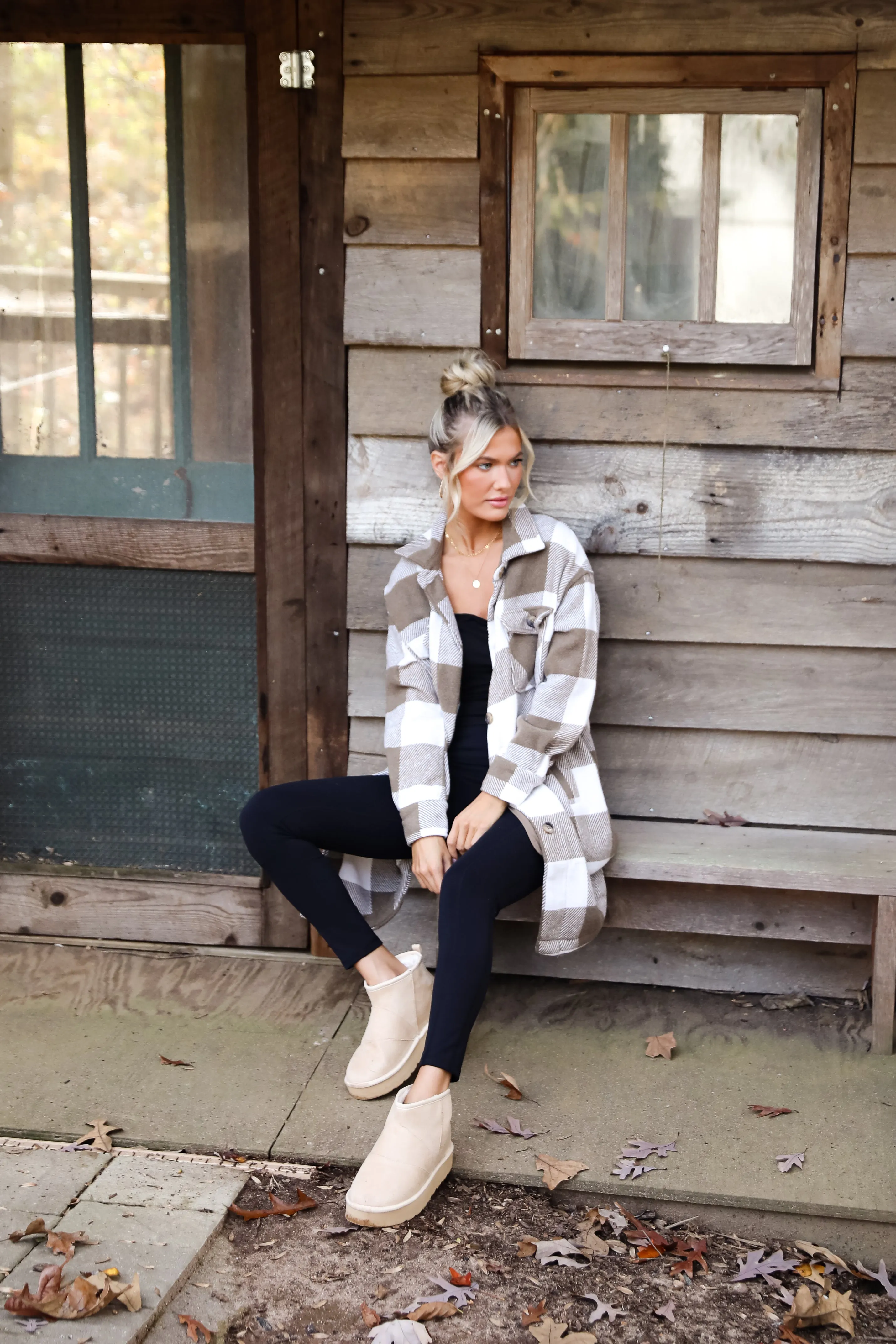 FINAL SALE - Cozy Perception Taupe Plaid Shacket