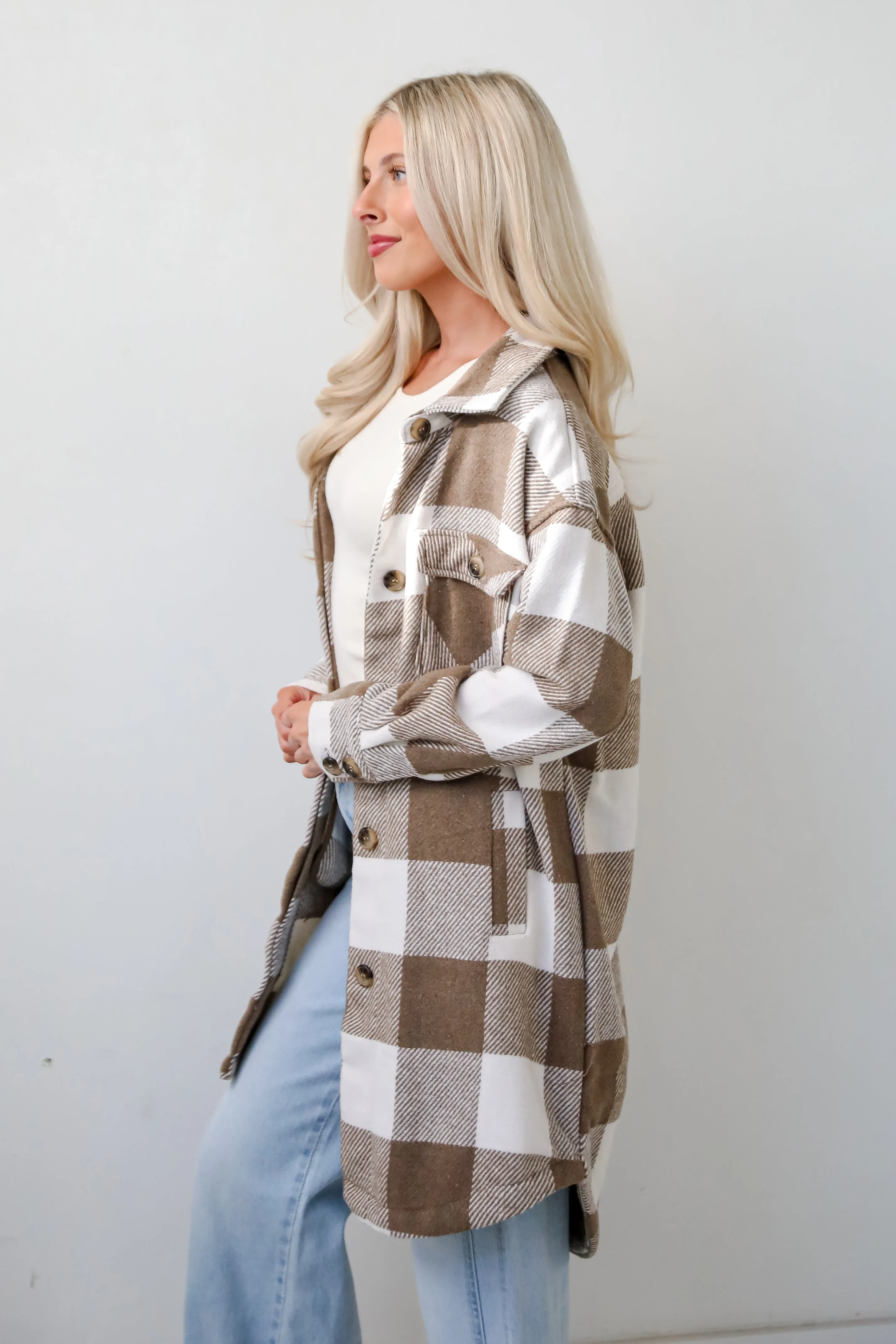 FINAL SALE - Cozy Perception Taupe Plaid Shacket