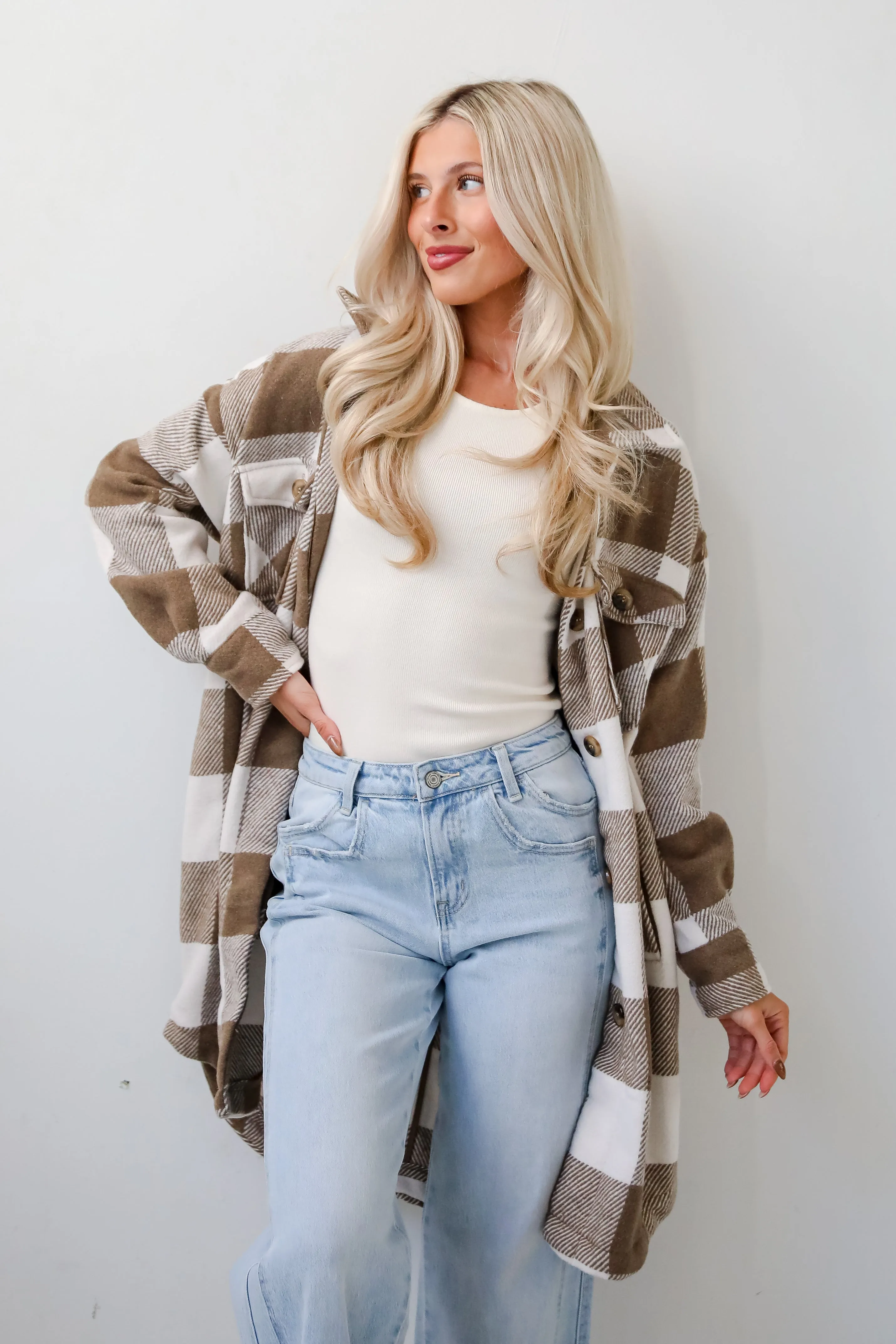 FINAL SALE - Cozy Perception Taupe Plaid Shacket