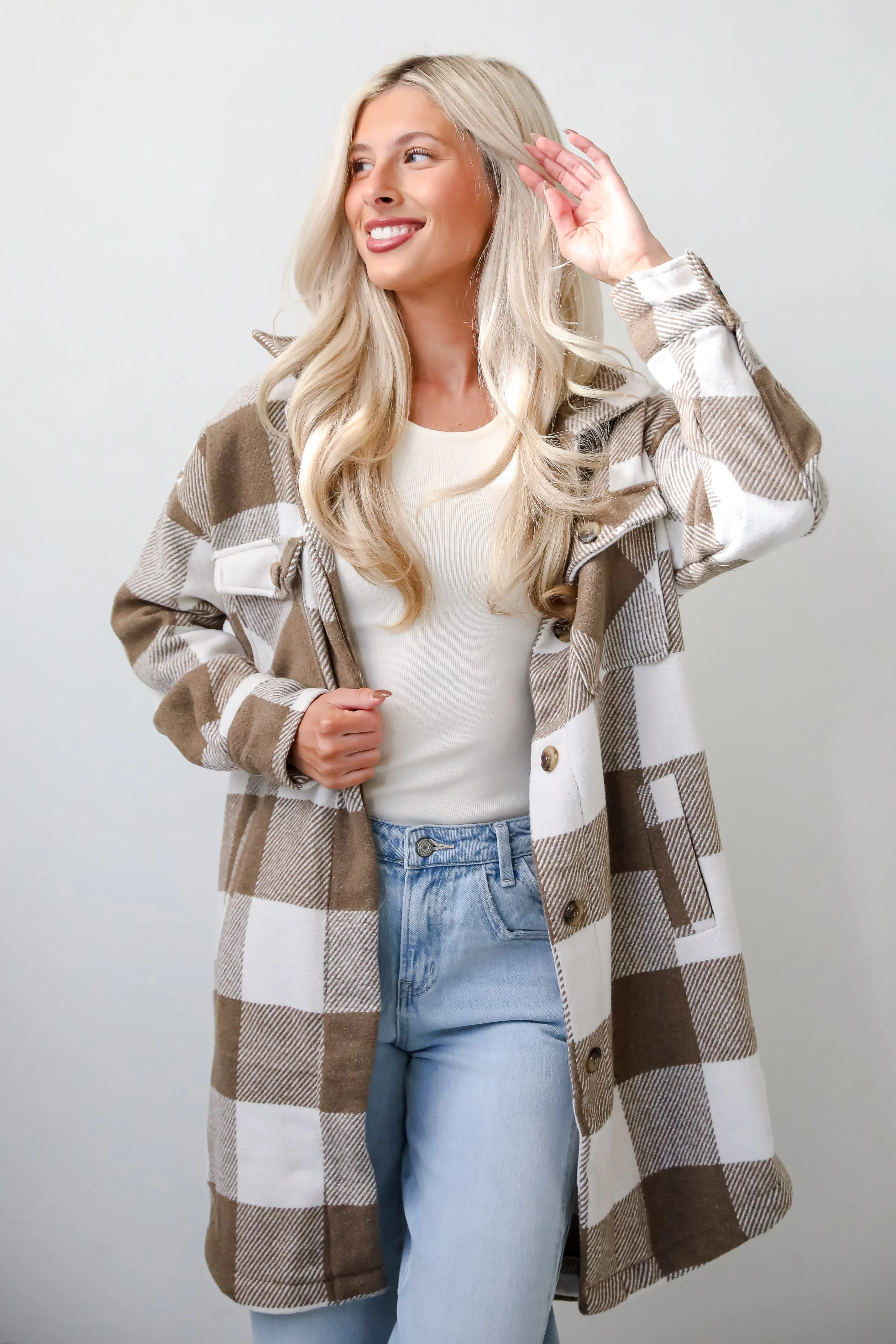 FINAL SALE - Cozy Perception Taupe Plaid Shacket