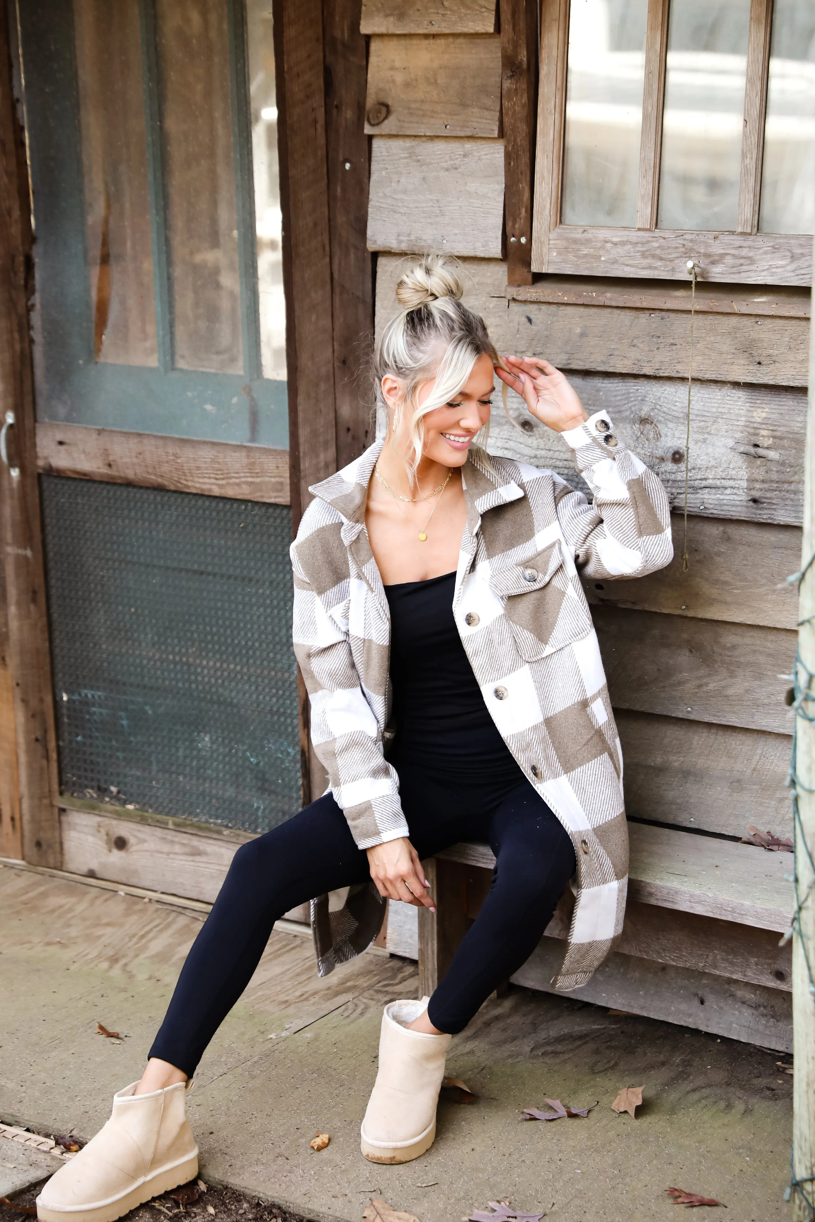 FINAL SALE - Cozy Perception Taupe Plaid Shacket