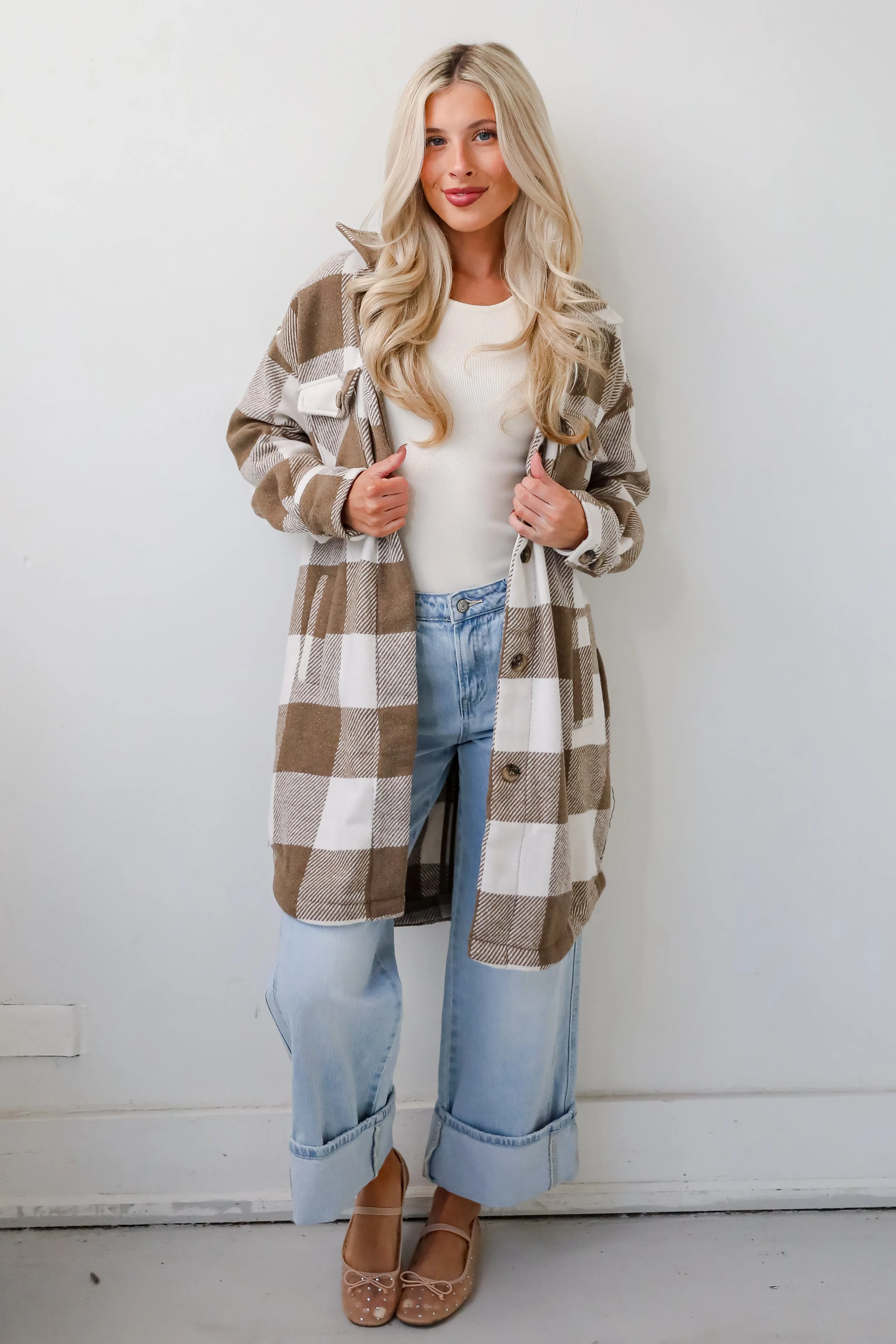 FINAL SALE - Cozy Perception Taupe Plaid Shacket