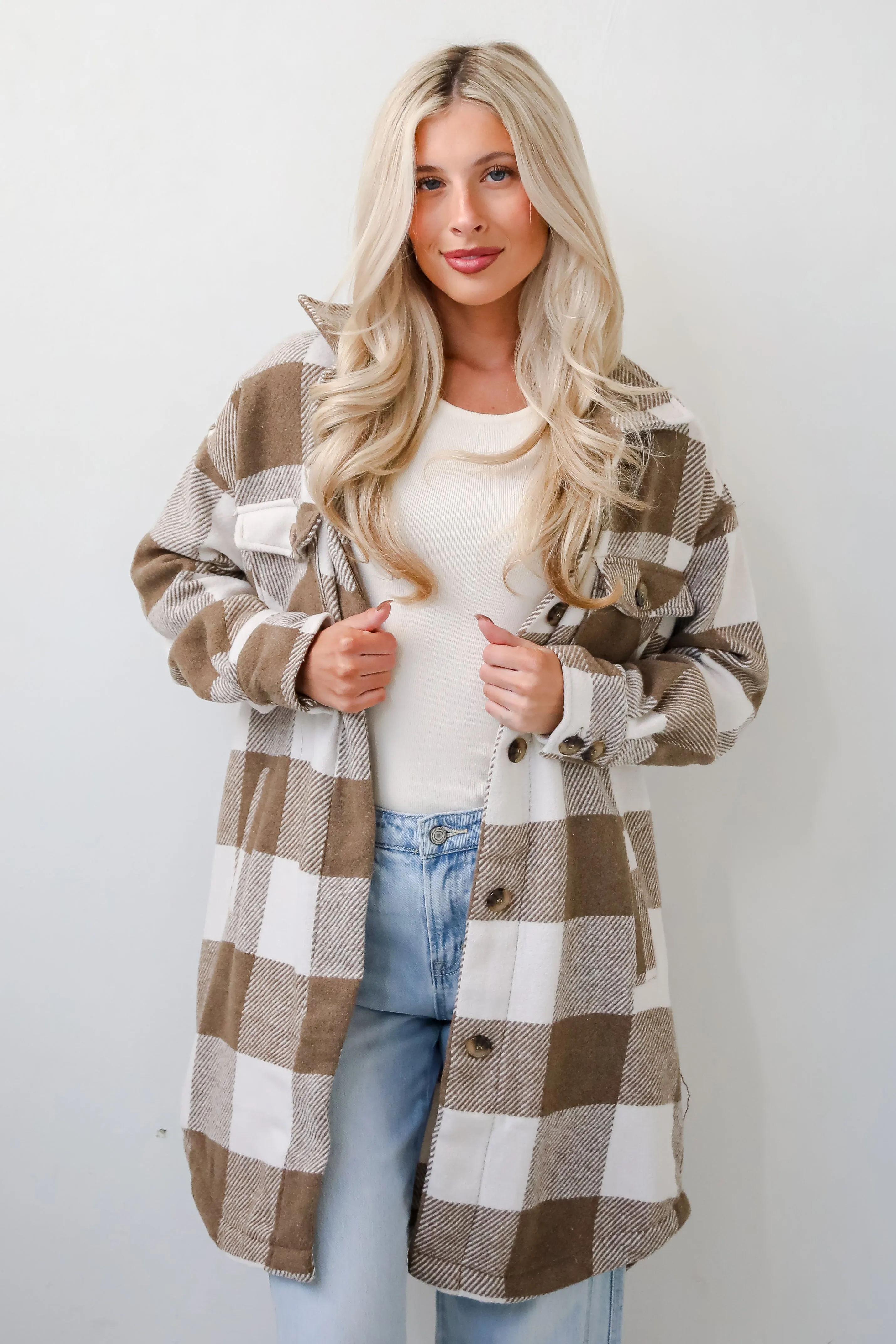 FINAL SALE - Cozy Perception Taupe Plaid Shacket