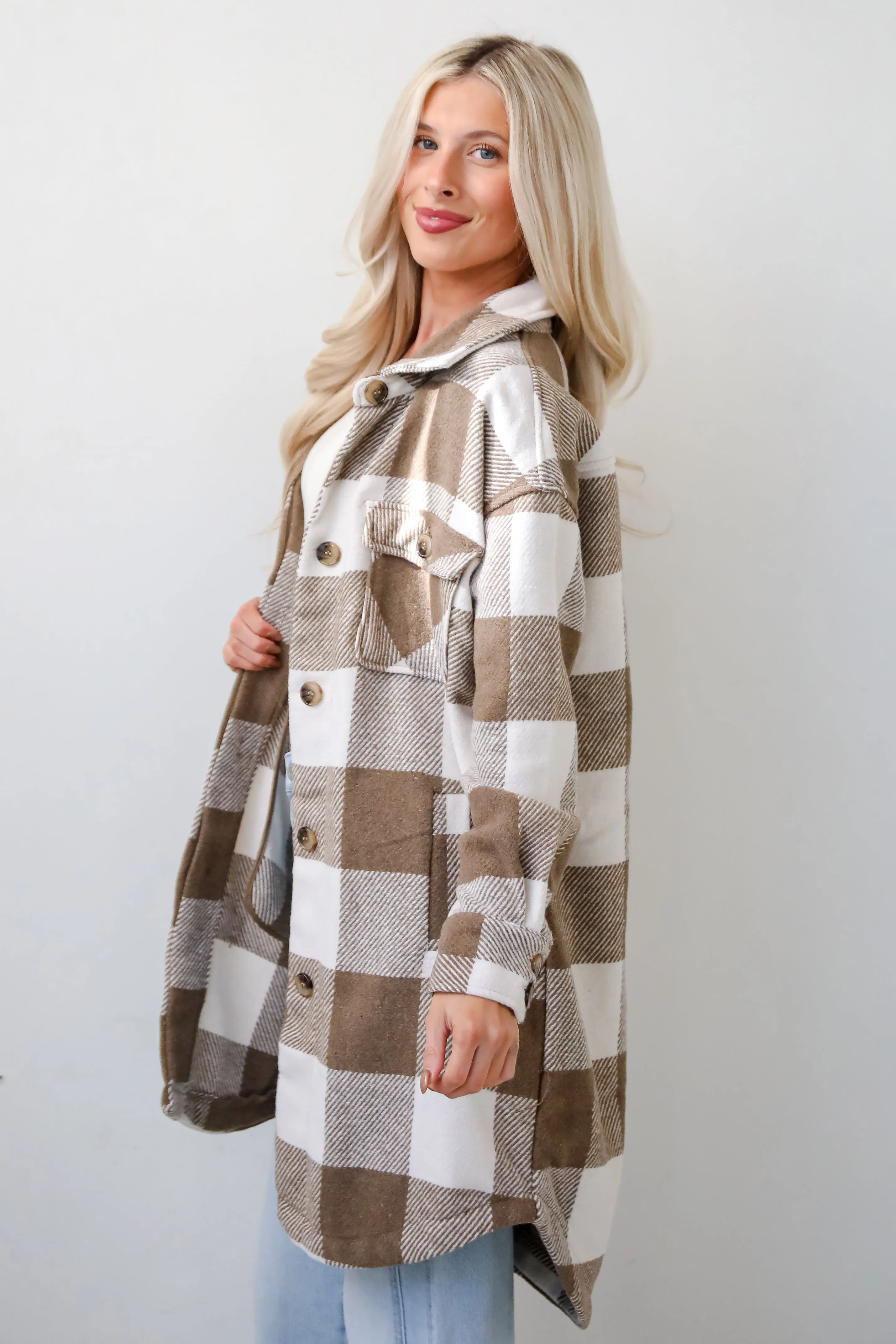 FINAL SALE - Cozy Perception Taupe Plaid Shacket