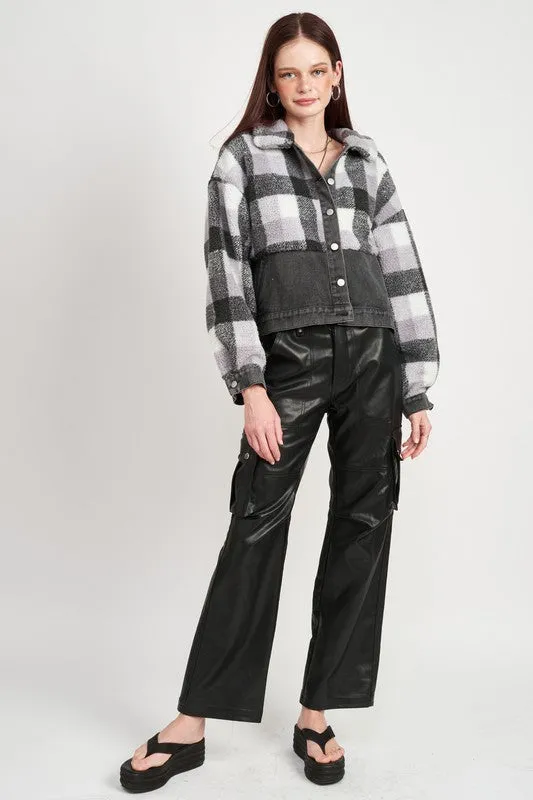 FLEECE WITH DENIM PLAID JACKET