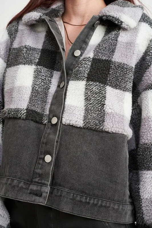 FLEECE WITH DENIM PLAID JACKET