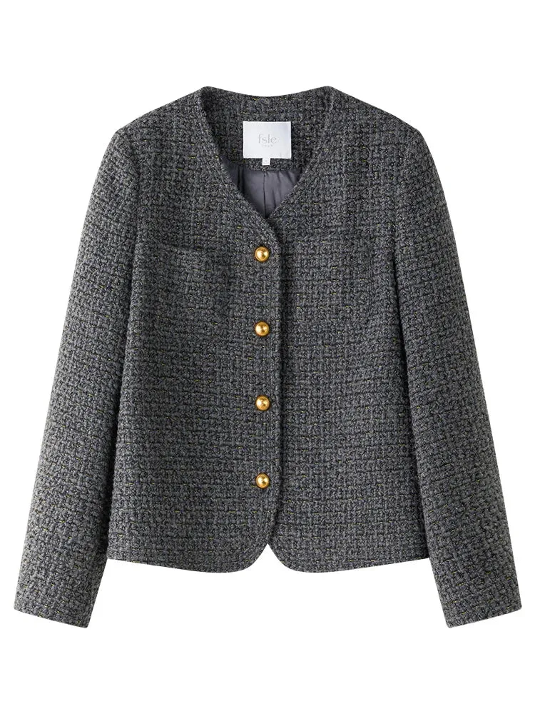 French Style Fragrance Wool Tweed Casual Autumn Winter Coats