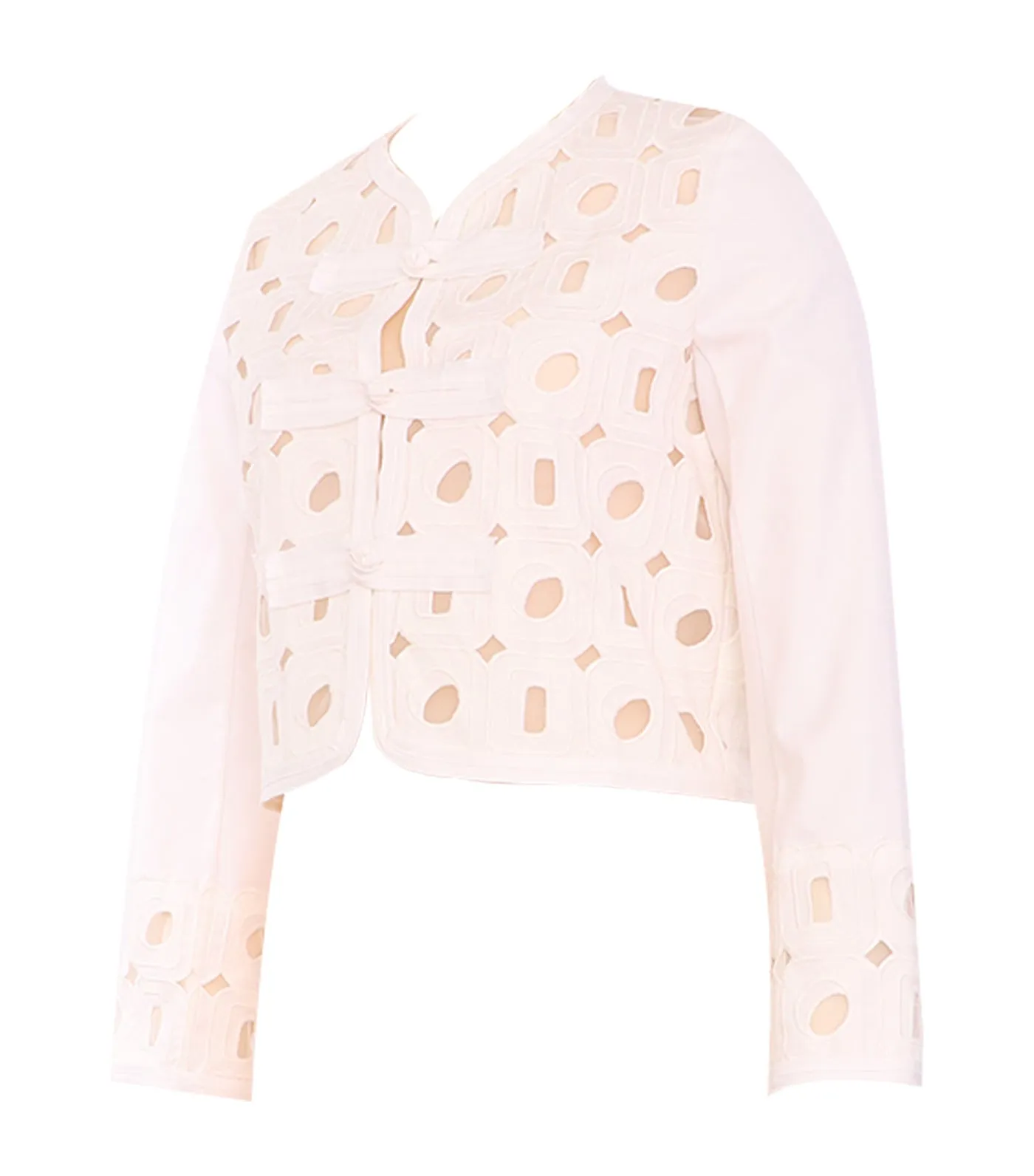 Geometric Emb Eyelet Blouse White