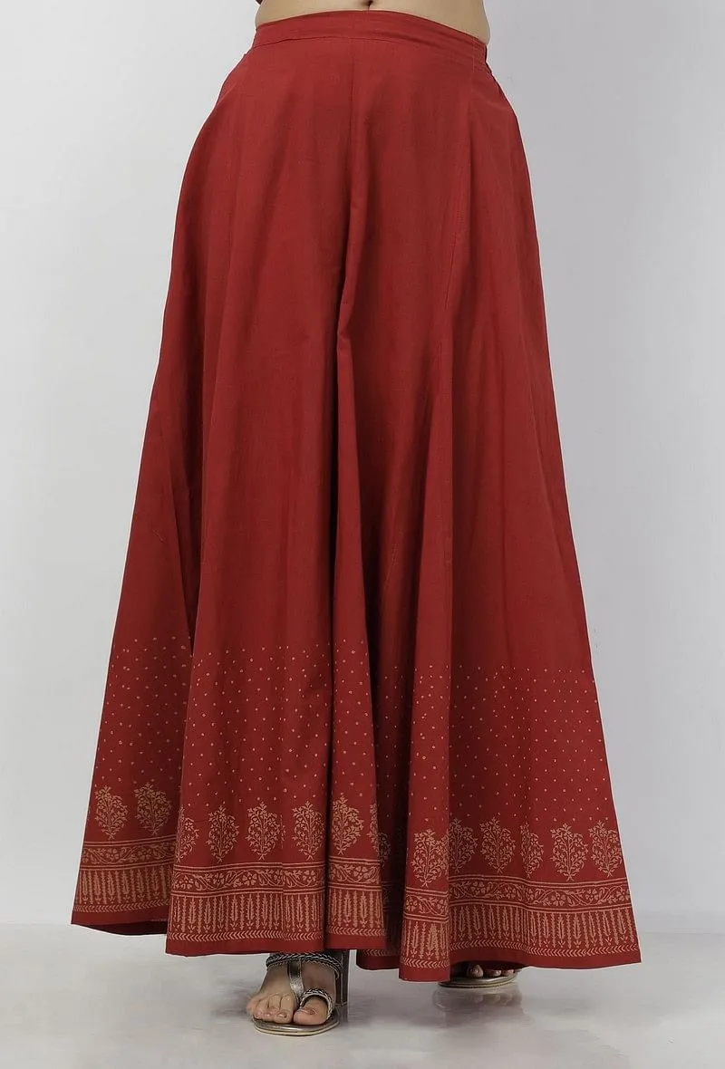 Gerua Maroon Hand-Block Printed Cotton Palazzo