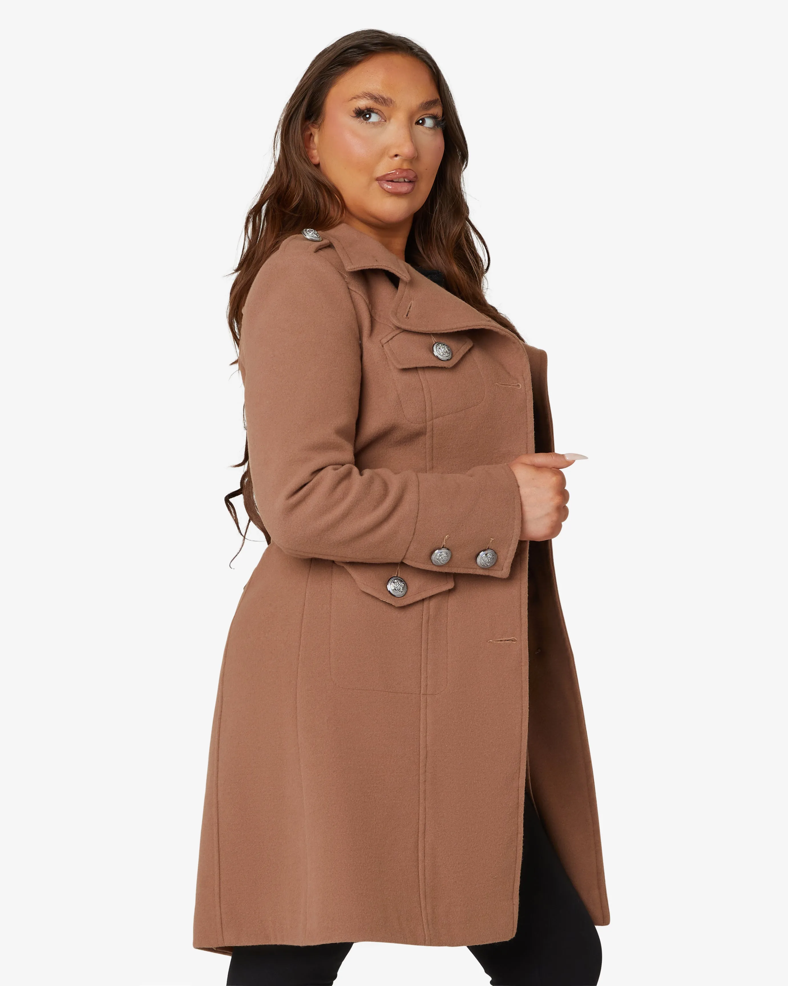 High Neck Belted Military Style Coat (1502)