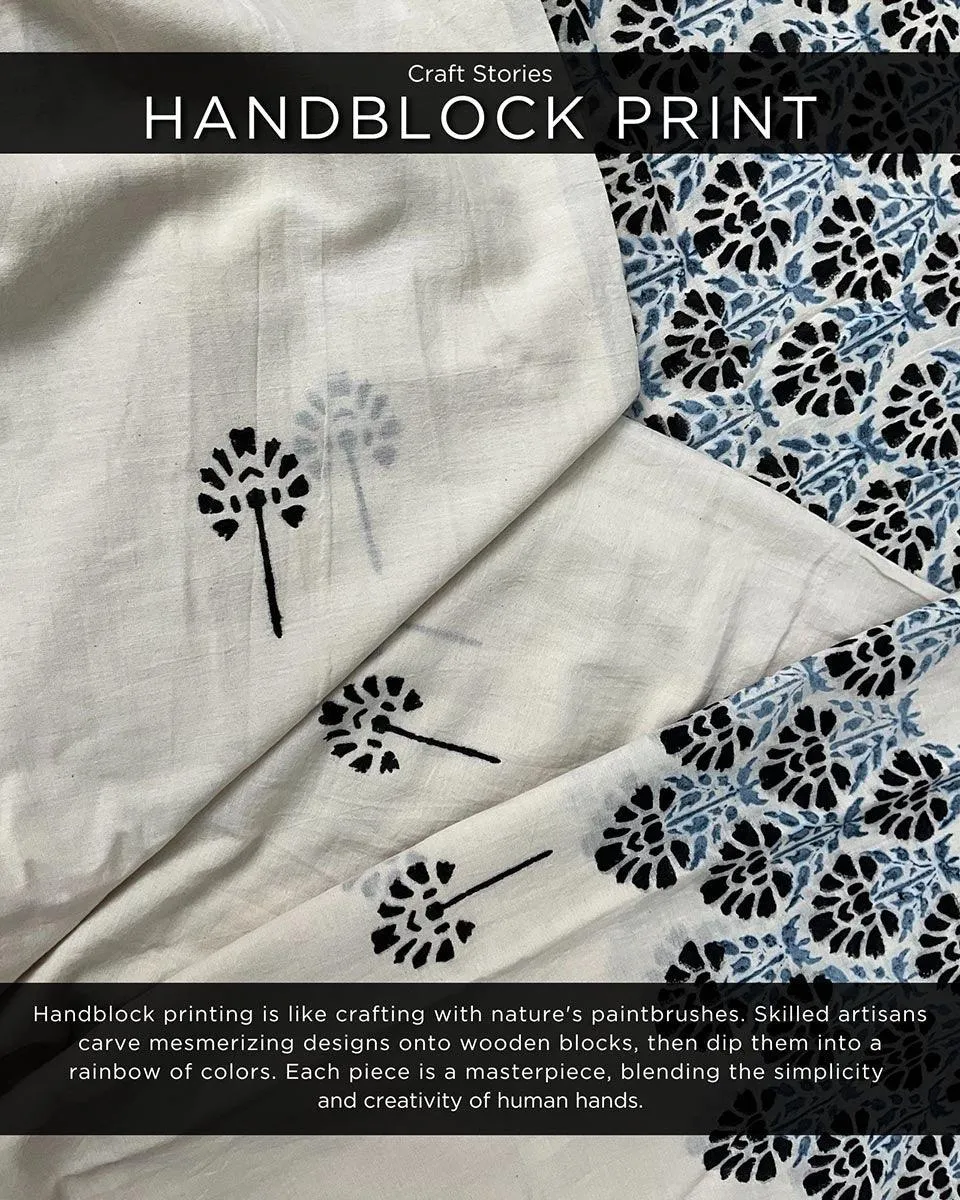 Ivory Grey Block Printed Cotton Mul Saree - God