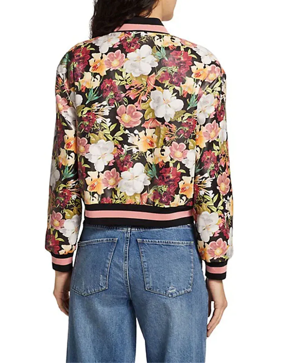 Juniper Floral Black Keri Vegan Leather Varsity Jacket