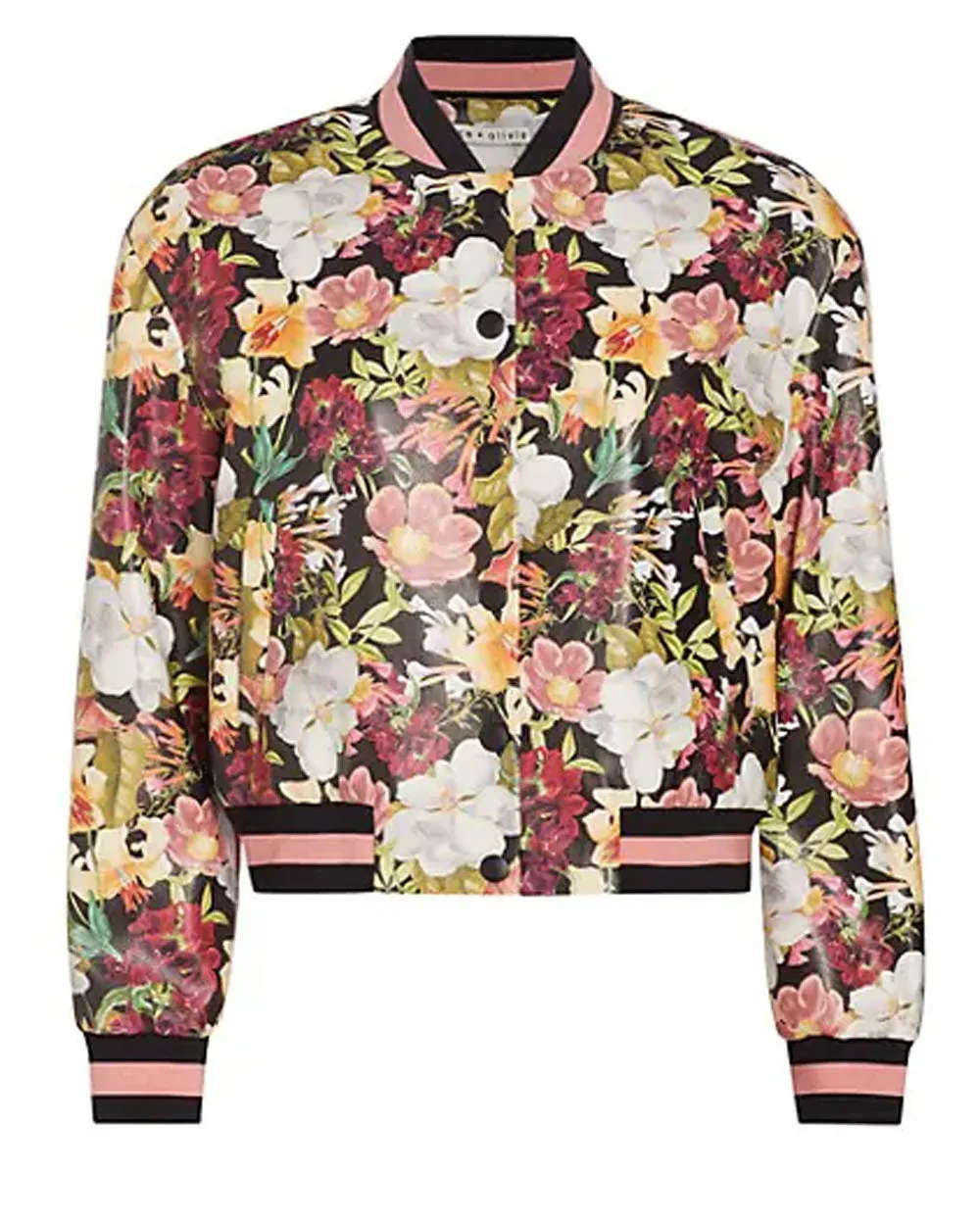 Juniper Floral Black Keri Vegan Leather Varsity Jacket