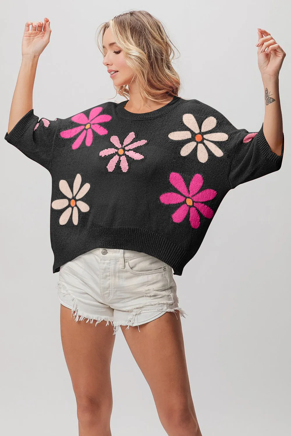 Kalani Floral Pattern Cropped Sweater