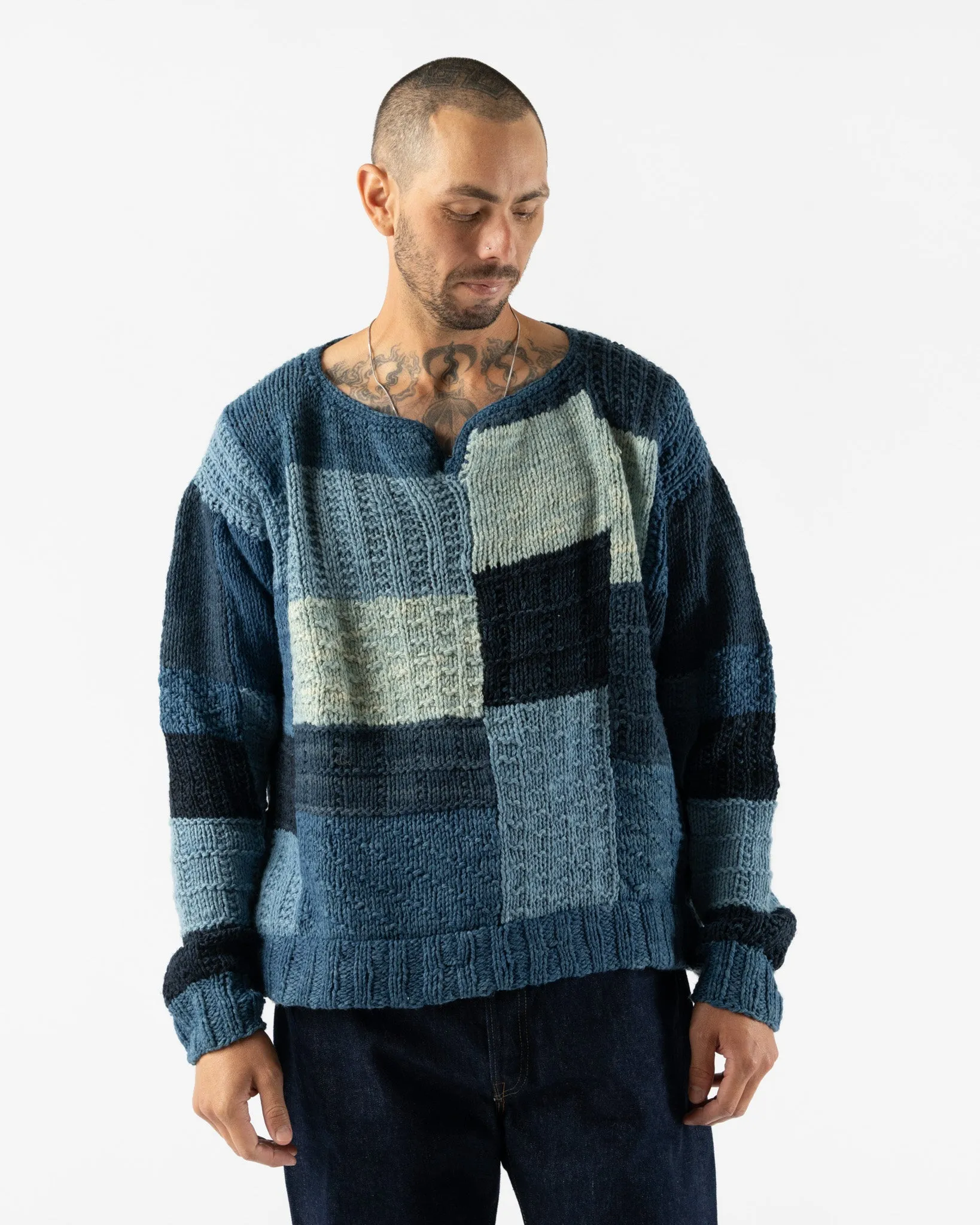 Kartik Research Indigo Patchwork Knit Sweater