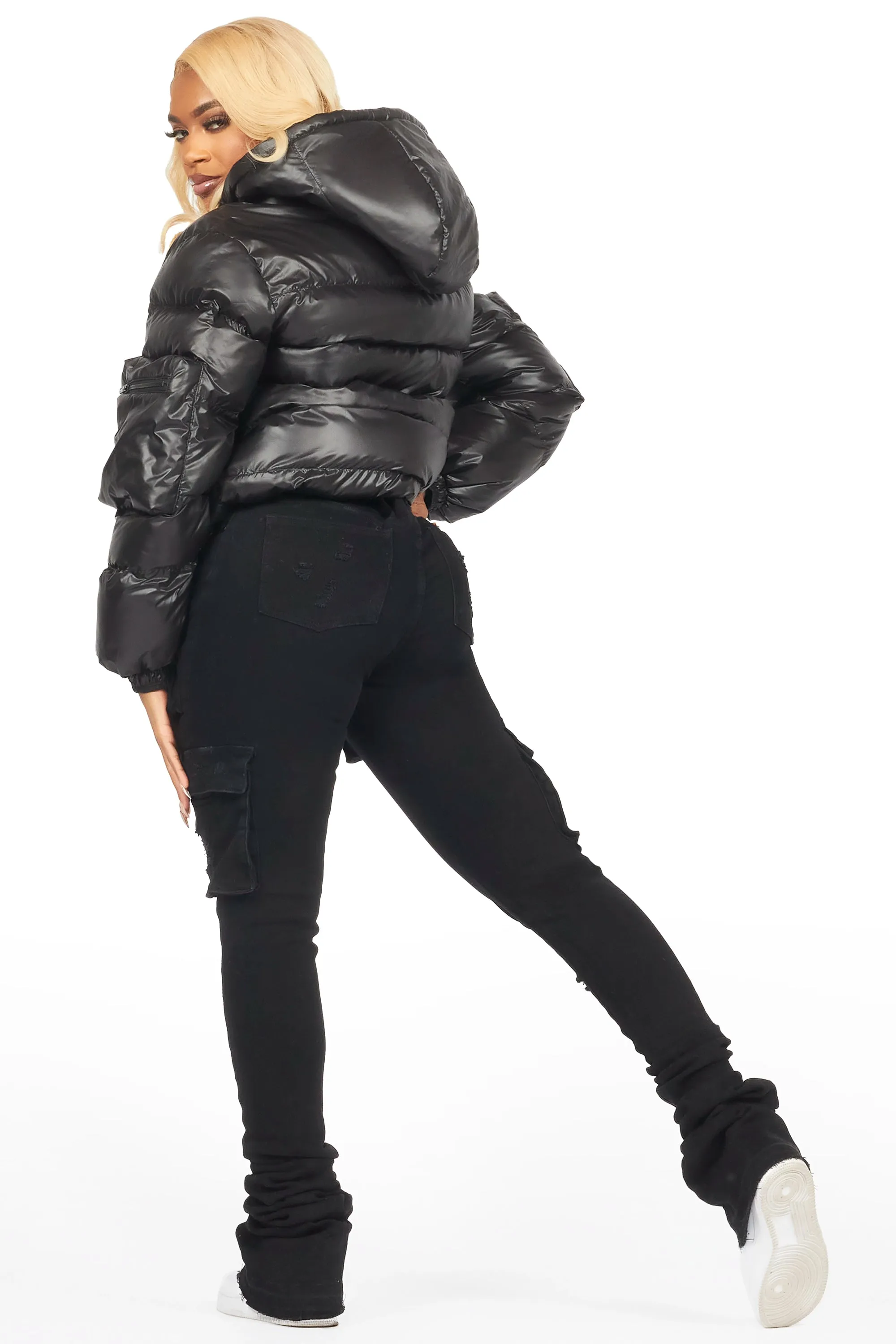 Keisha Black Cargo Puffer Jacket