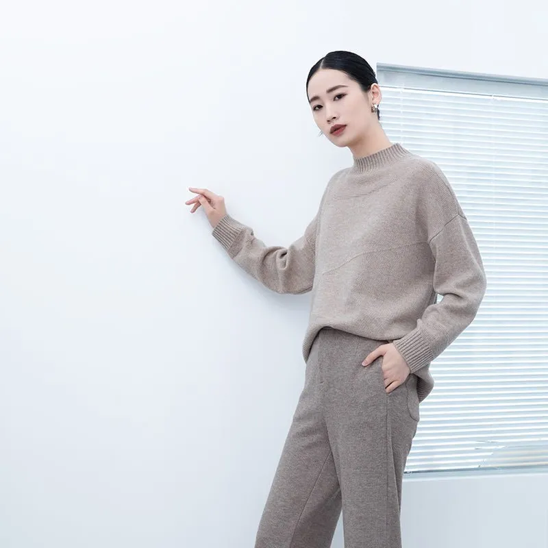 Khaki Grey Round-neck Wool Sweater