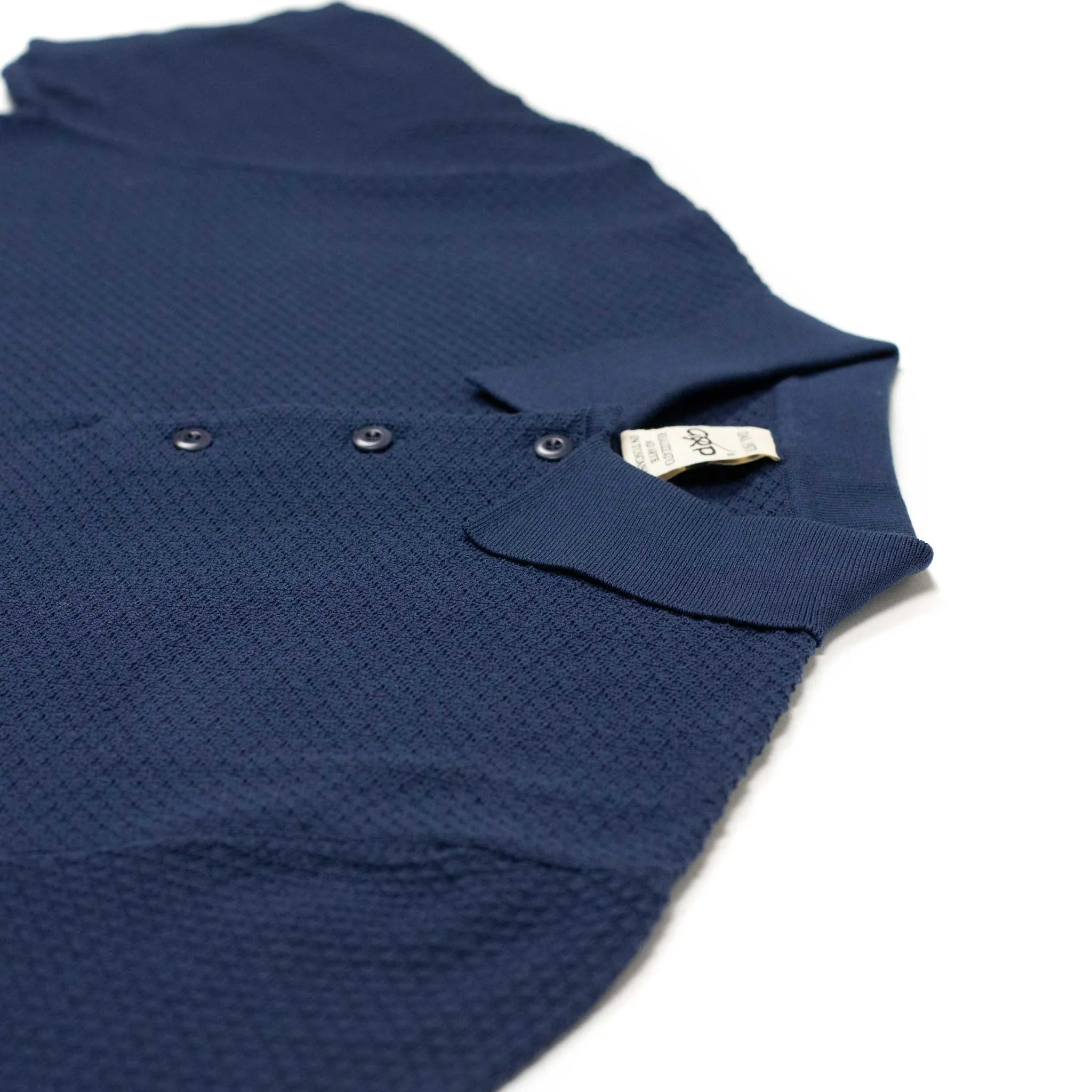 Knit short sleeve polo in light navy mini diamond pattern cotton