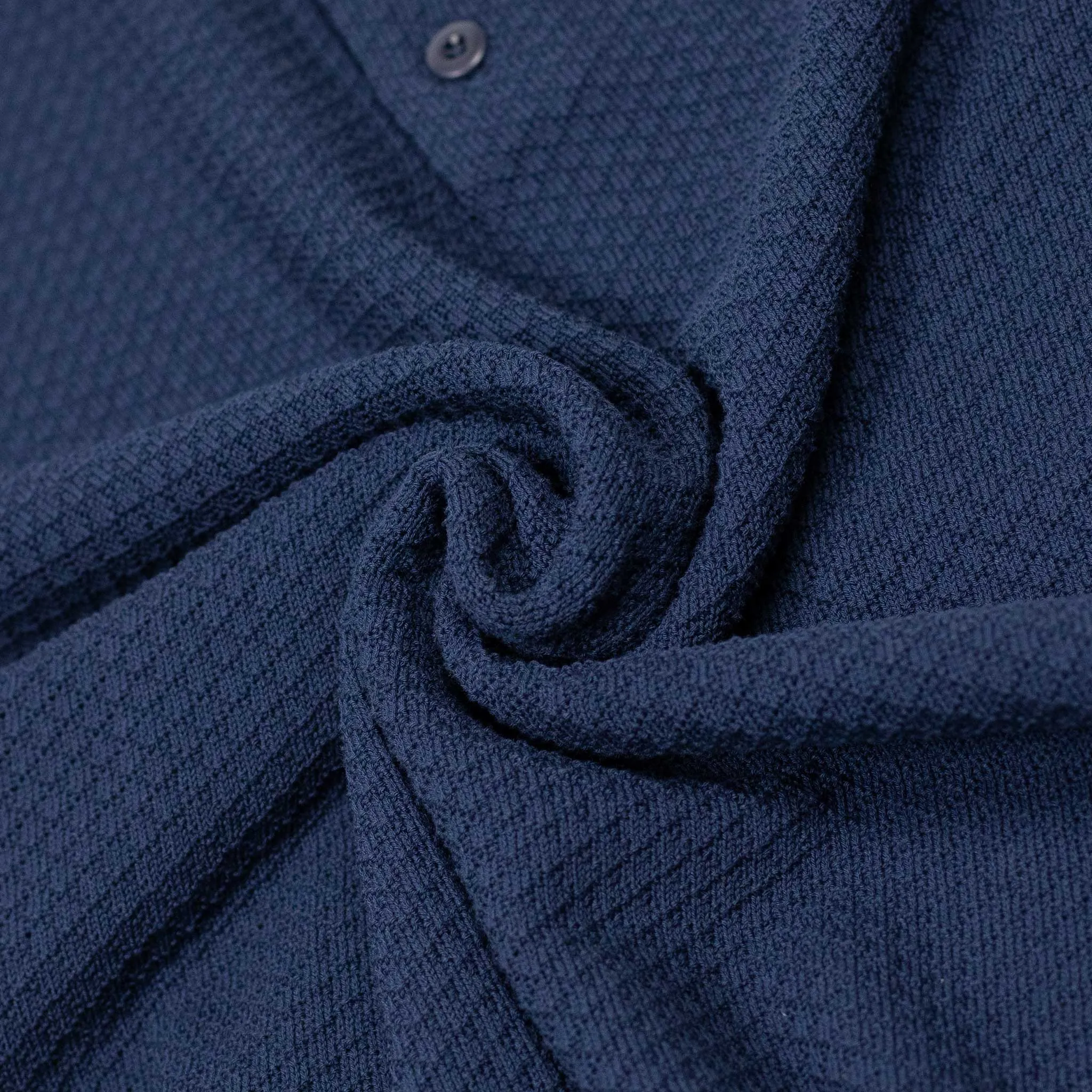 Knit short sleeve polo in light navy mini diamond pattern cotton