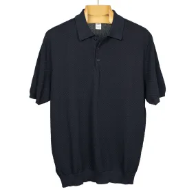 Knit short sleeve polo in navy mini diamond pattern cotton (restock)