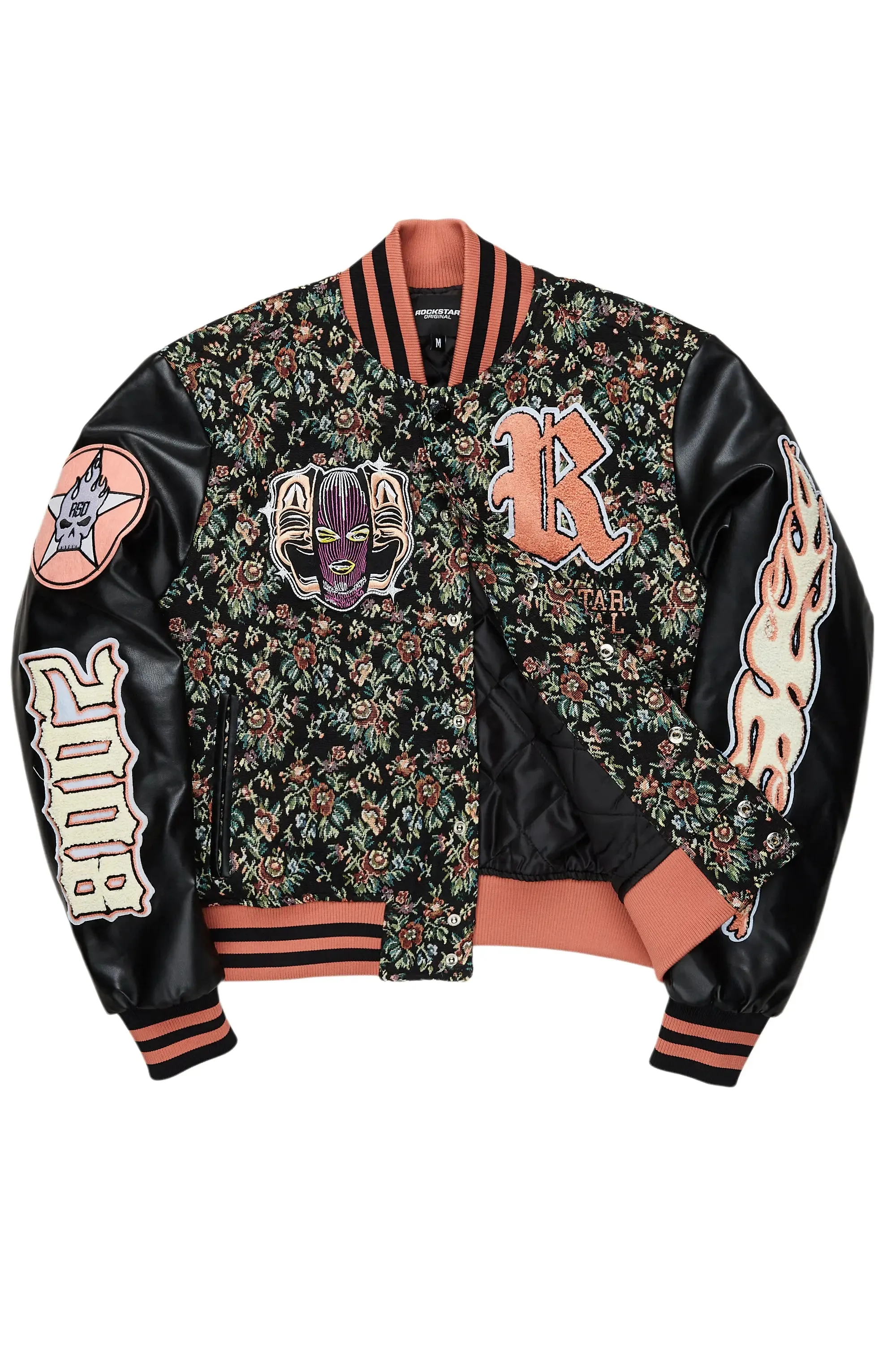 Lakiela Black Oversized Tapestry Varsity Jacket