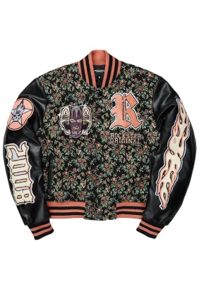 Lakiela Black Oversized Tapestry Varsity Jacket