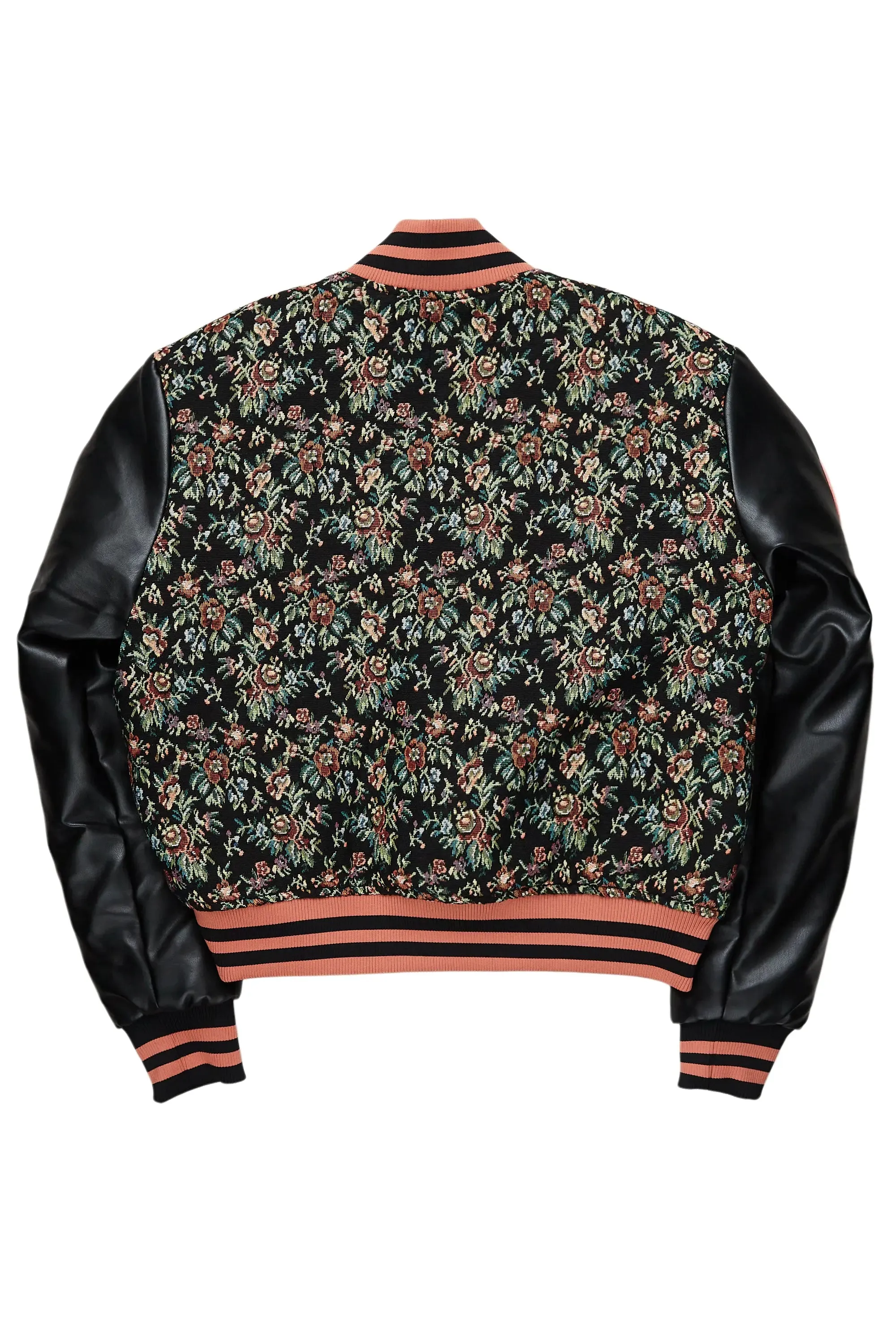 Lakiela Black Oversized Tapestry Varsity Jacket