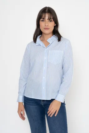 Light Blue Stripe Ruffle Shirt