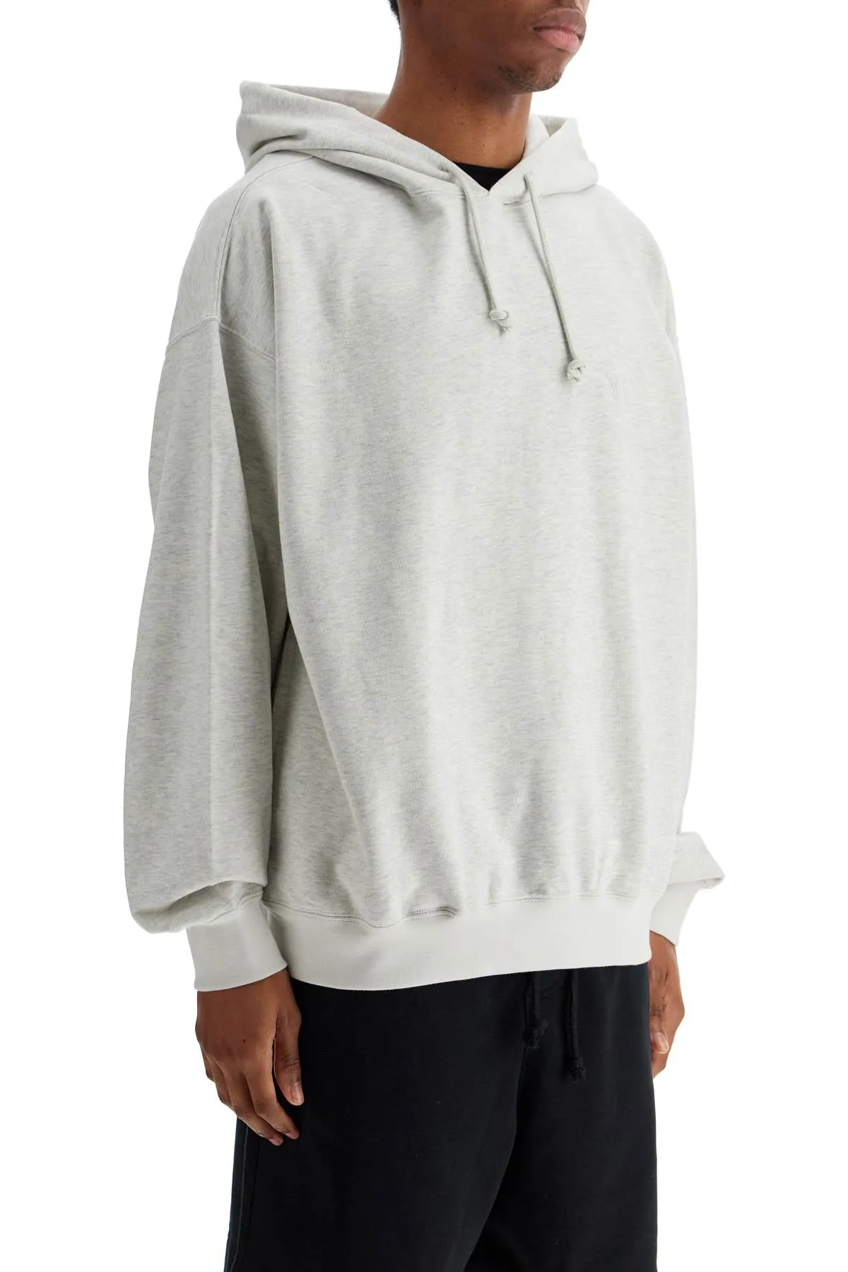 LIGHT GREY COTTON AND RECYCLED POLYESTER HOODIE FOR MEN