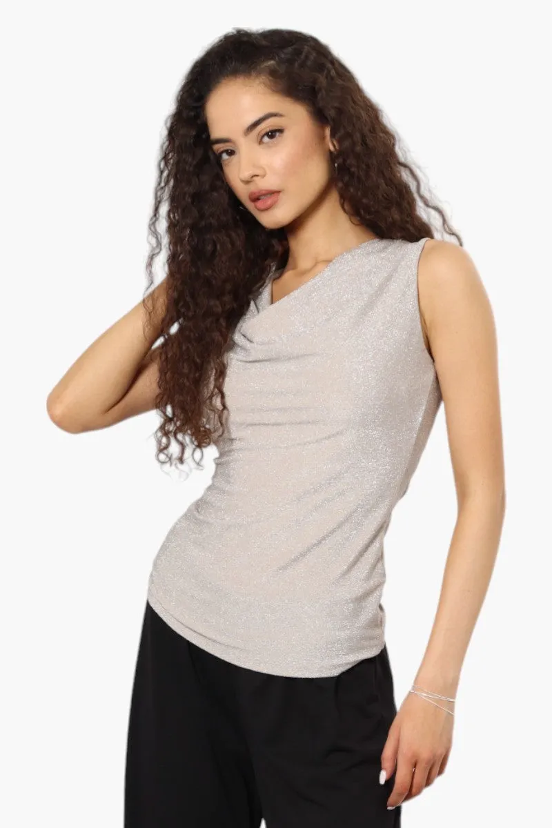 Limite Lurex Cowl Neck Tank Top - Stone