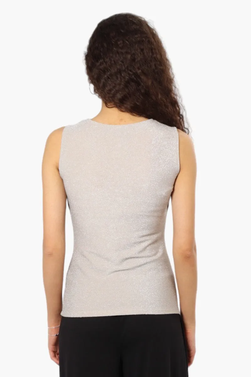 Limite Lurex Cowl Neck Tank Top - Stone