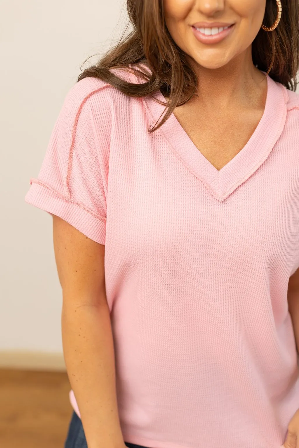 Lucy Light Pink Waffle Knit Top