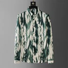 Luxury Men's Long Sleeve Ink Printed Shirt: Loose-Fit Fashion for Casual and Social Parties