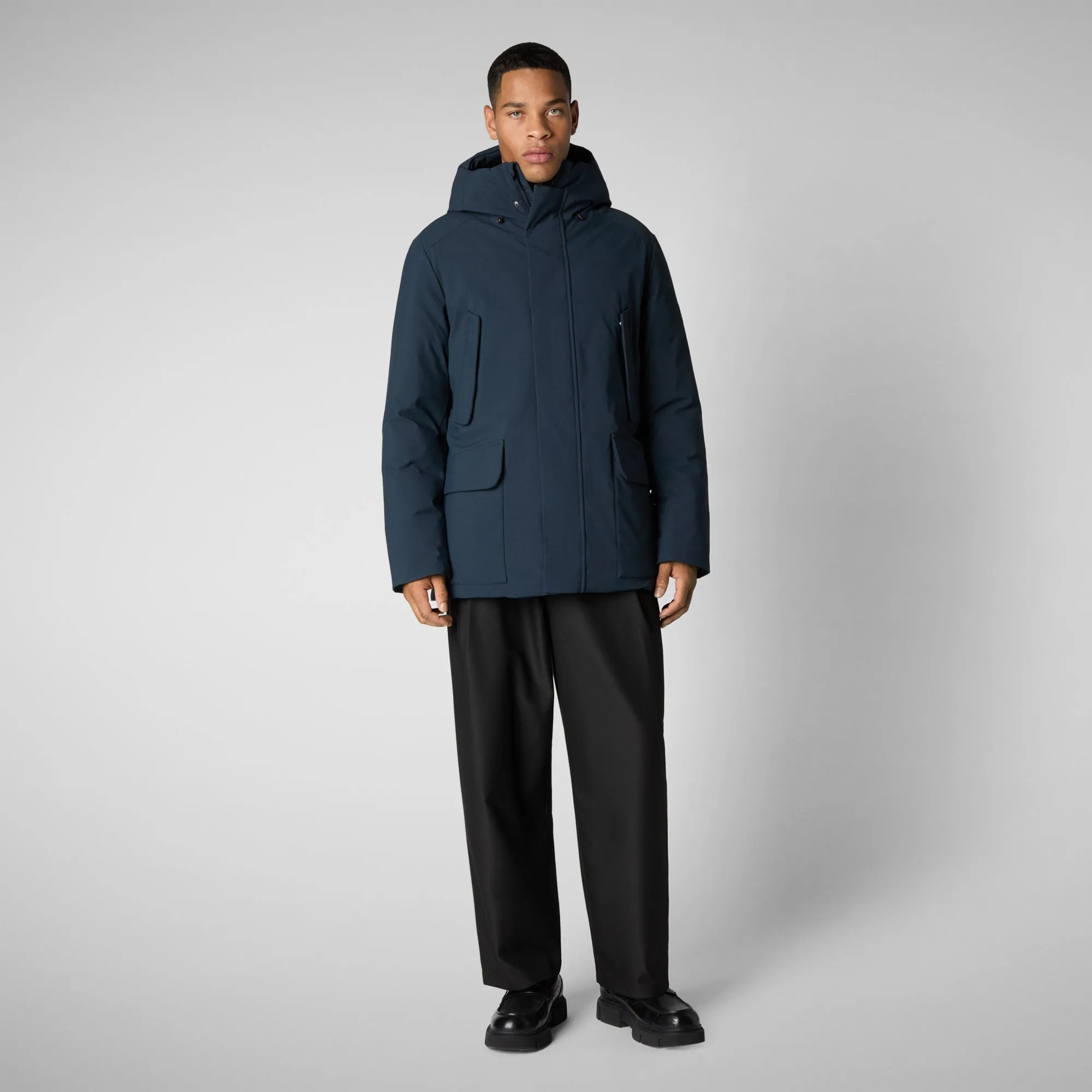 Man's hooded parka Elon in blue black