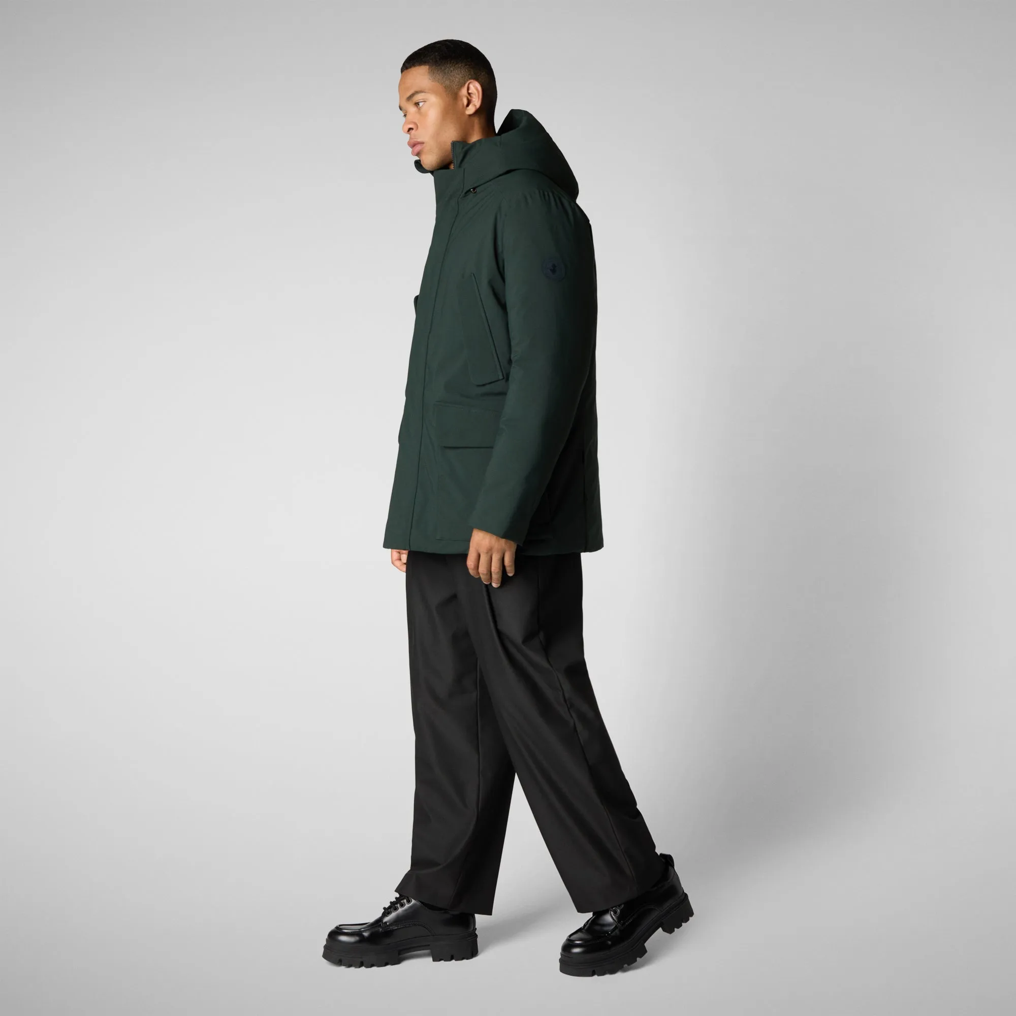 Man's hooded parka Elon in green black