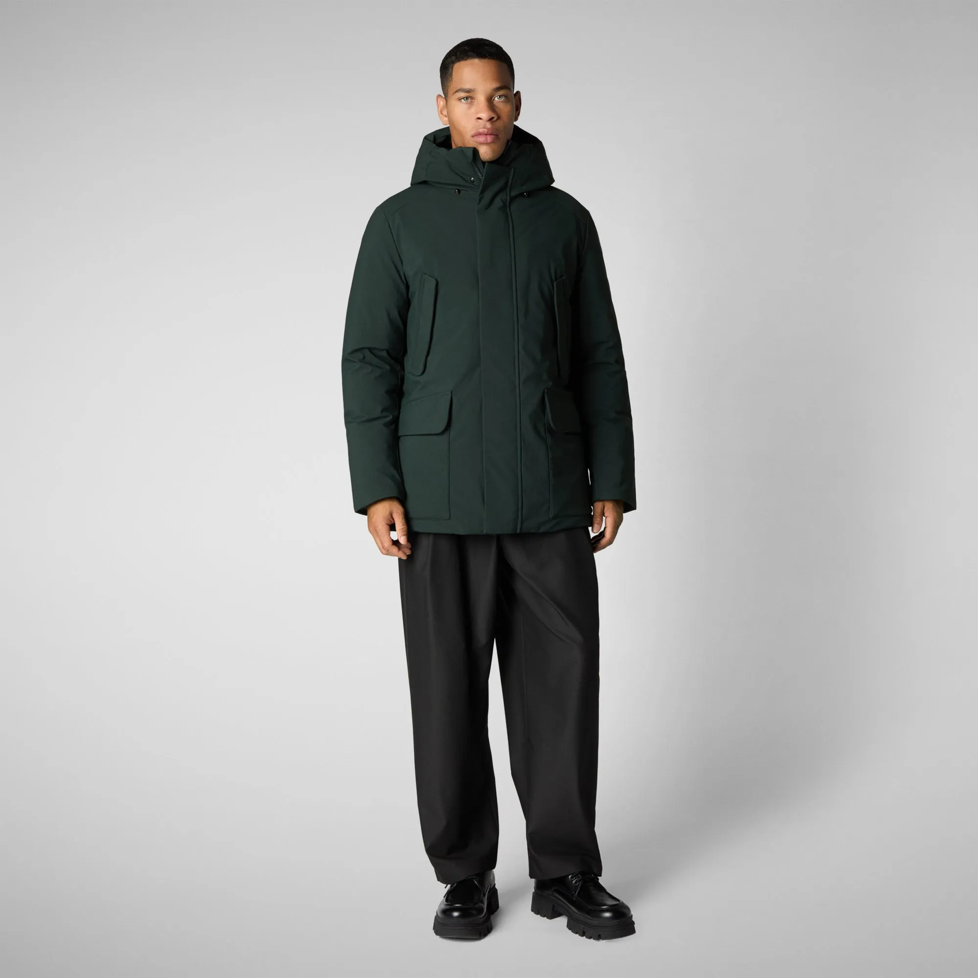 Man's hooded parka Elon in green black