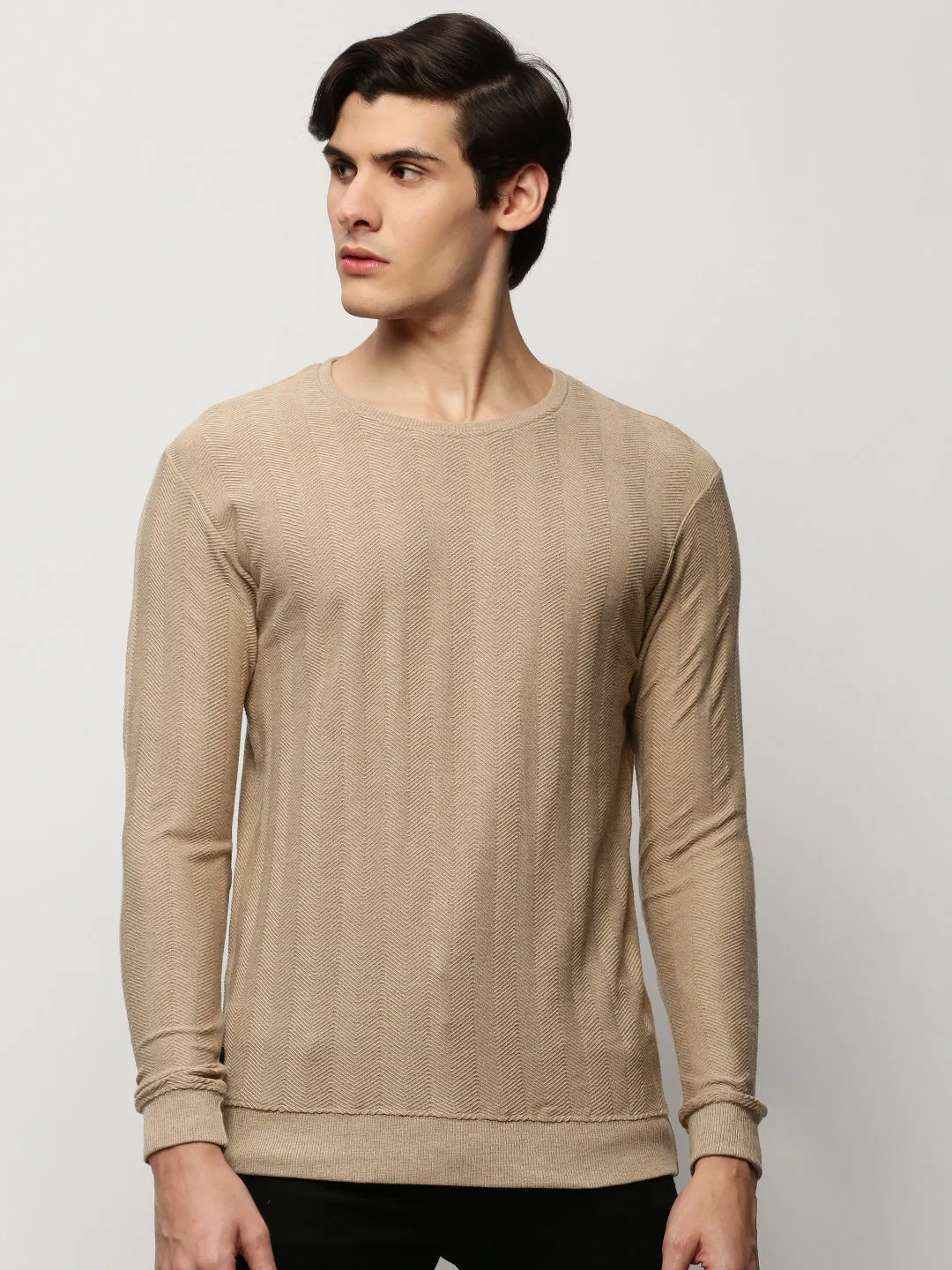 Men Beige Chevron Casual Sweatshirts