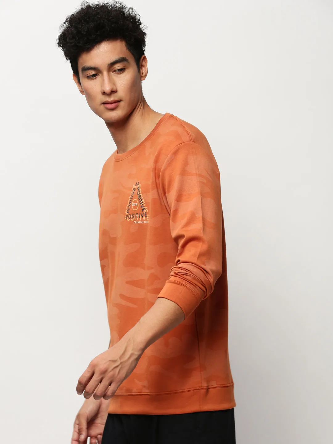 Men Orange Camouflage Casual Sweatshirts