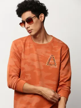 Men Orange Camouflage Casual Sweatshirts