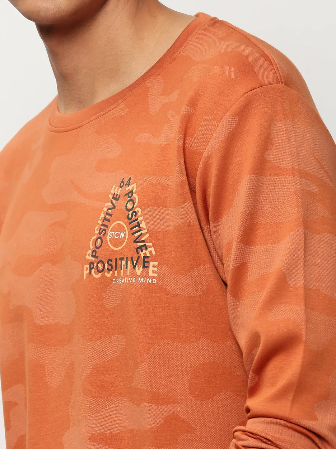 Men Orange Camouflage Casual Sweatshirts