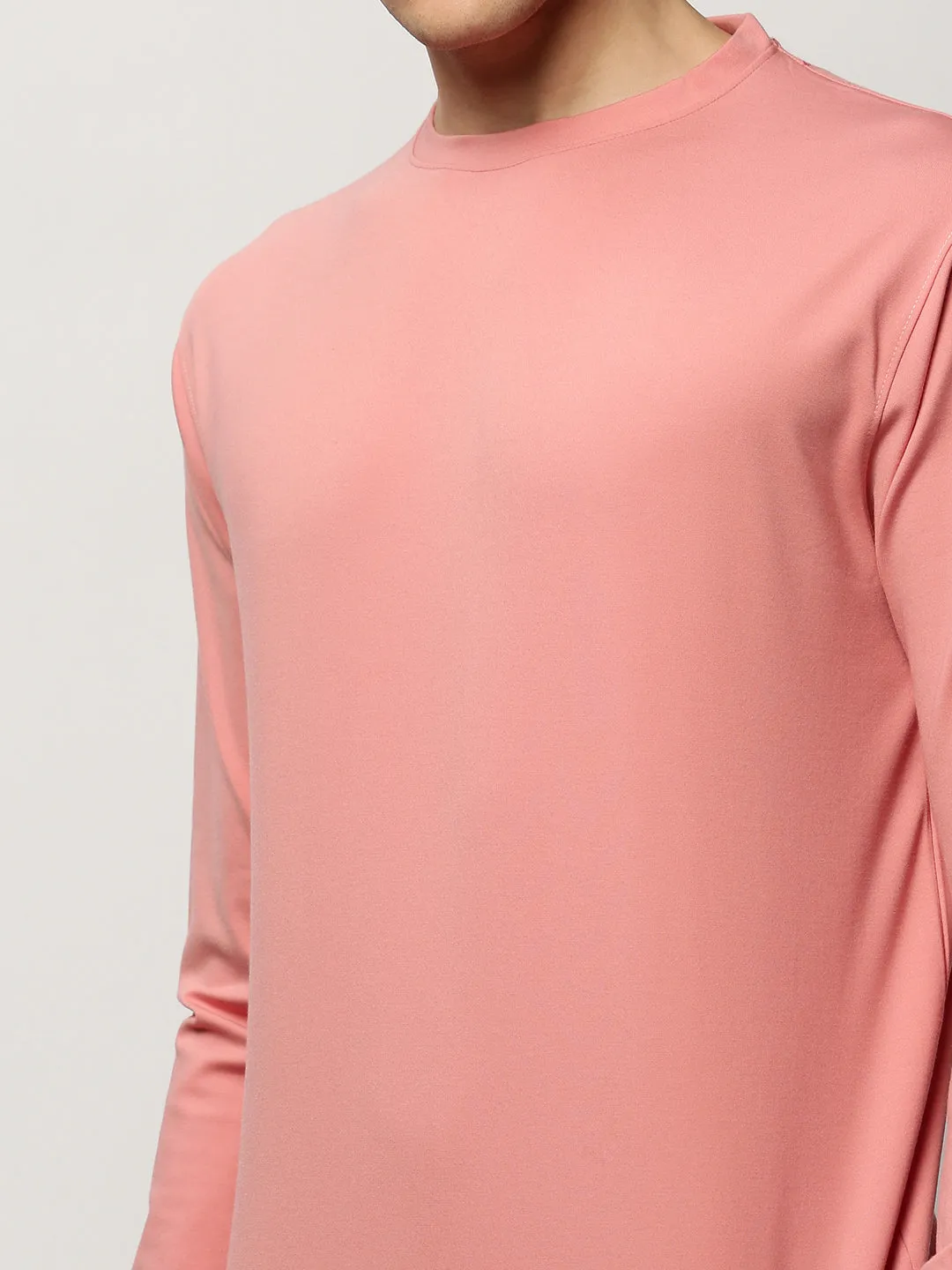 Men Peach Solid Casual Sweatshirts