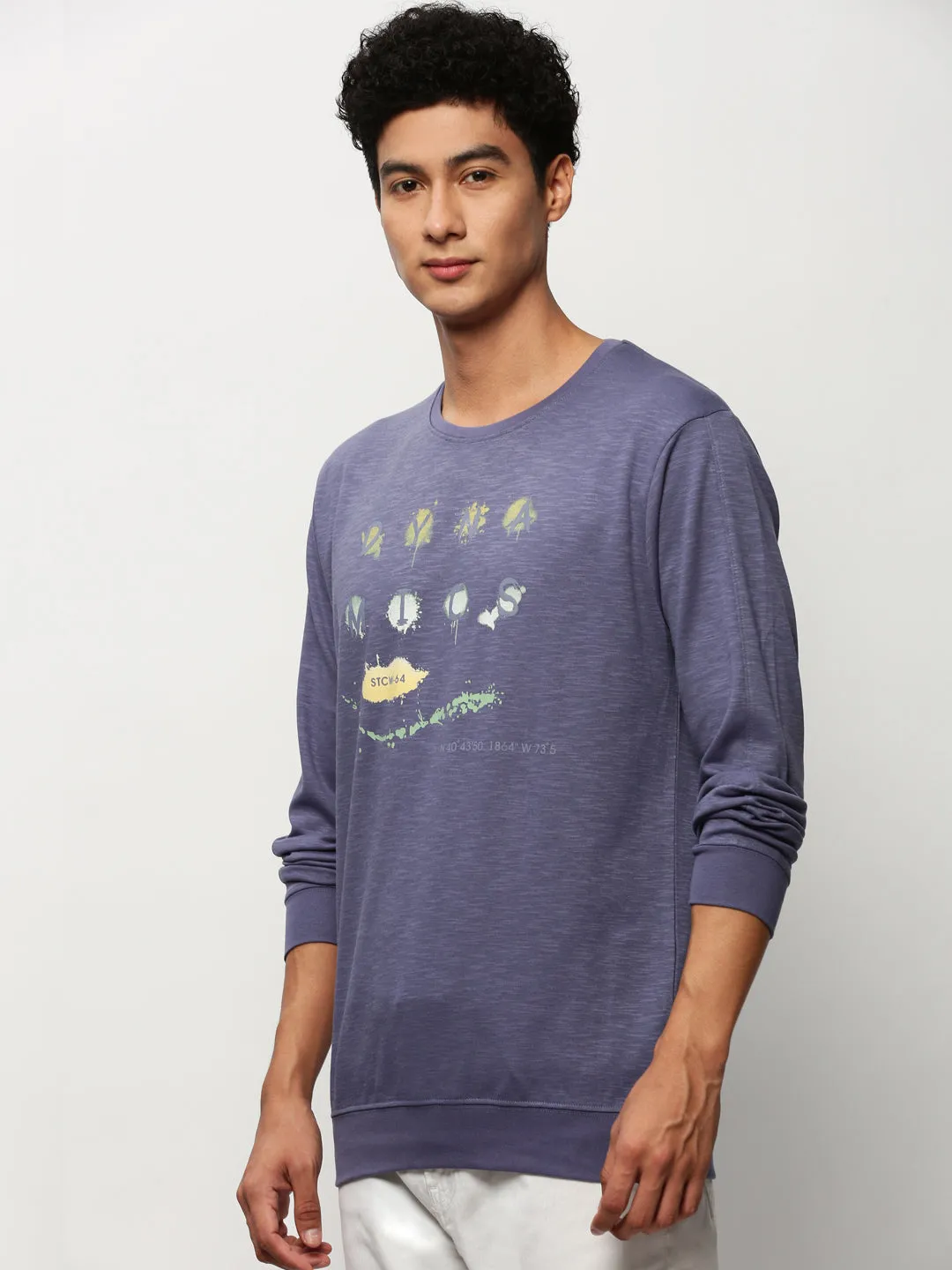 Men Purple Typographic Casual Sweatshirts