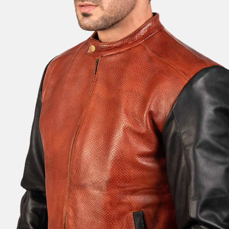 Men's Classic Casual Paneled Textured Leather Jacket 21568562K