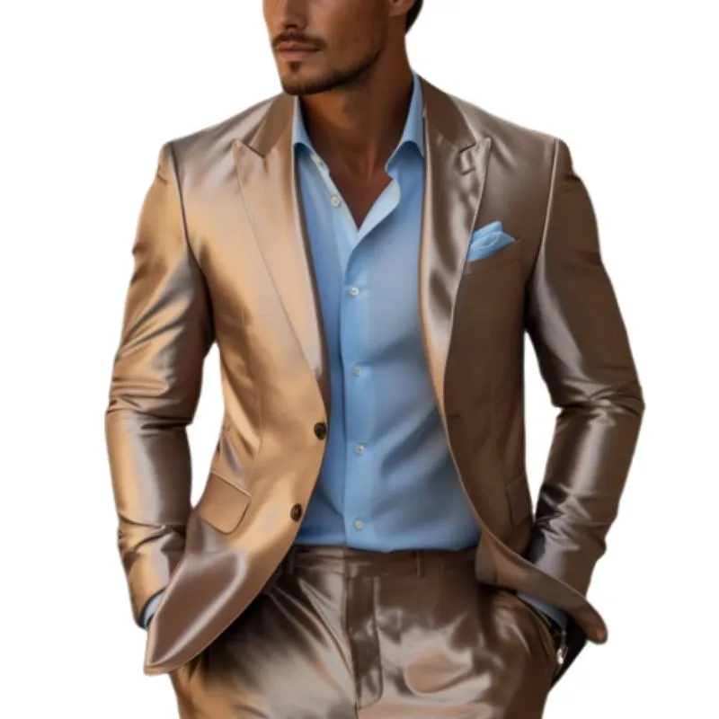 Men's Classic Casual Slim Fit Solid Color Satin Blazer 59549997K