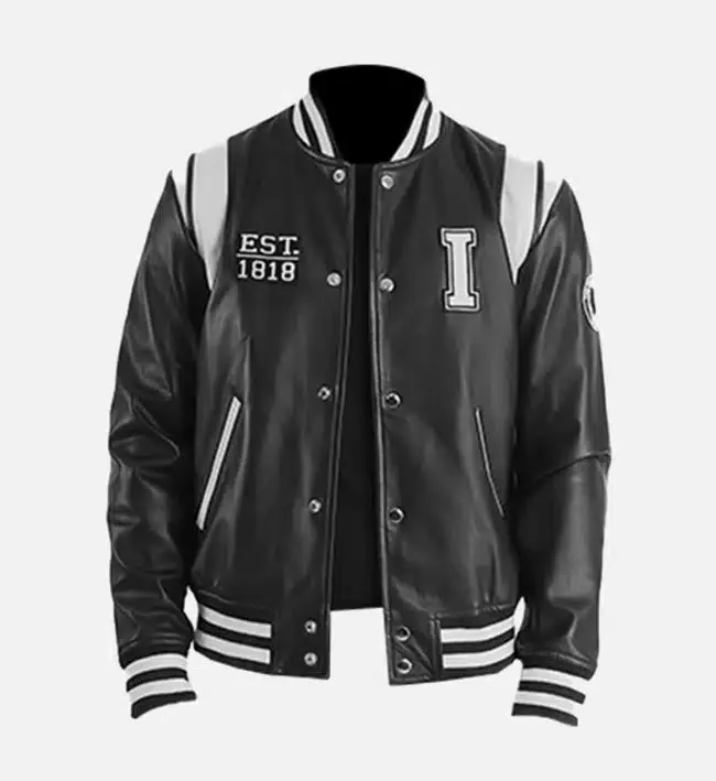 Men's Illinois Black Leather Varsity Jacket