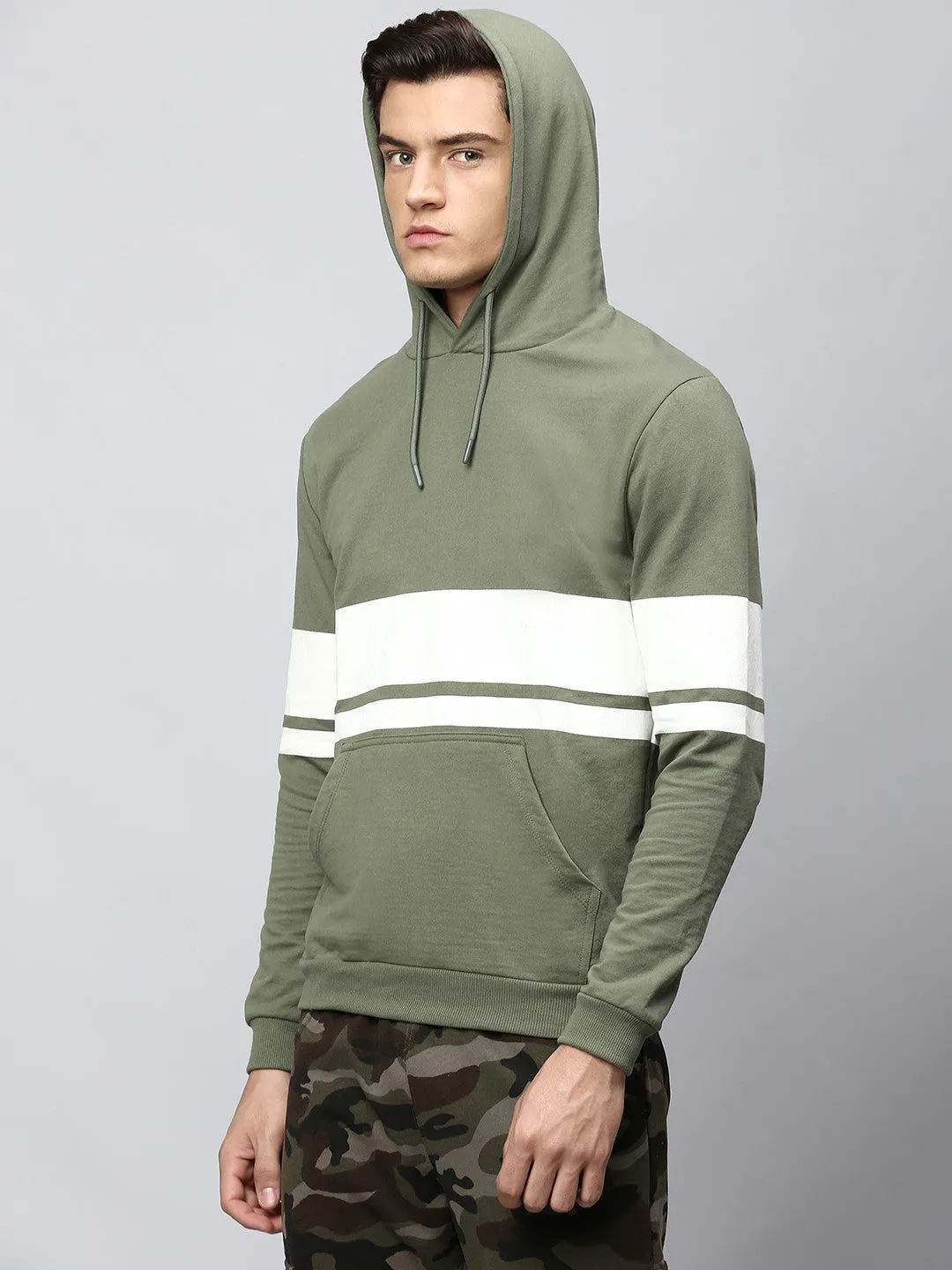 Mens Long-Sleeve Hoodie - Lightweight Casual Winterwear  (Light Olive)