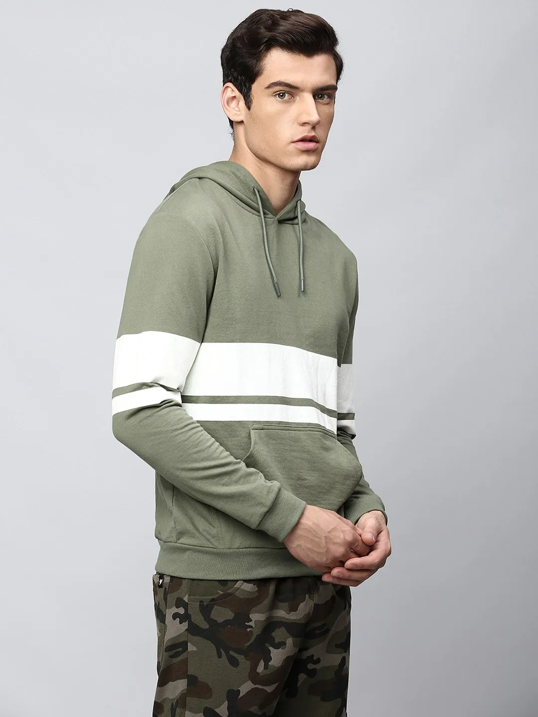 Mens Long-Sleeve Hoodie - Lightweight Casual Winterwear  (Light Olive)