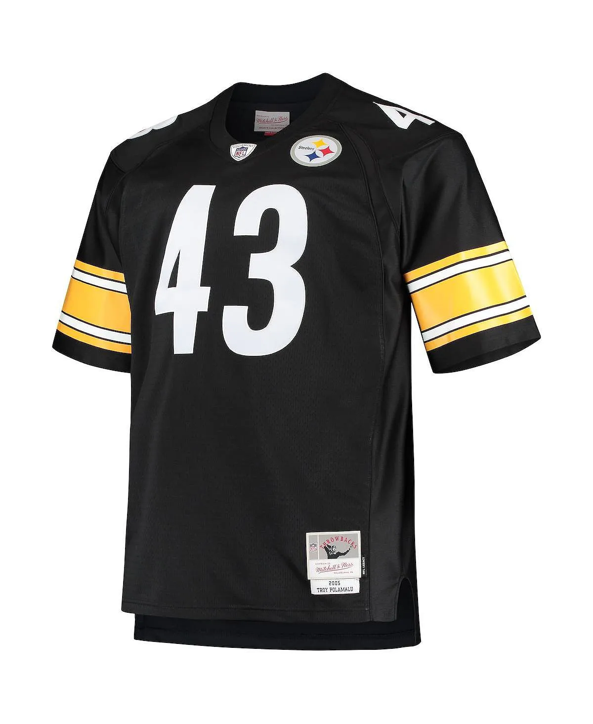 Men's troy polamalu black pittsburgh steelers big and tall t shirt 2005 Replica Mitchell & Ness senior jersey, black